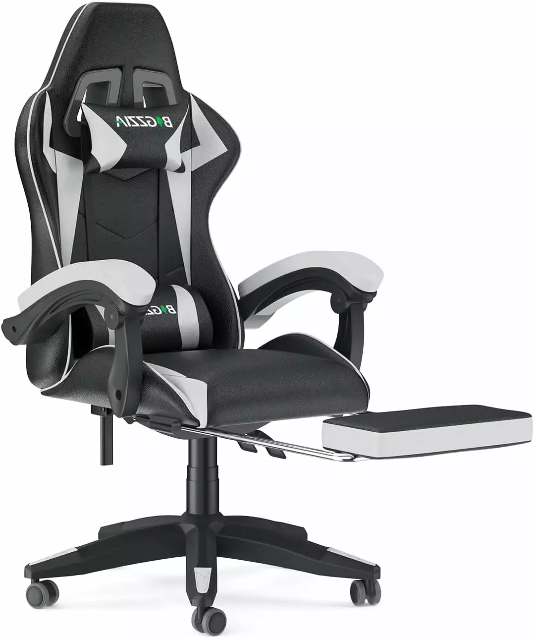 Black White Gaming Chair Footrest Ergonomic PU Leather Reclining High Back Adjustable Swivel Lumbar Support Racing Style V...