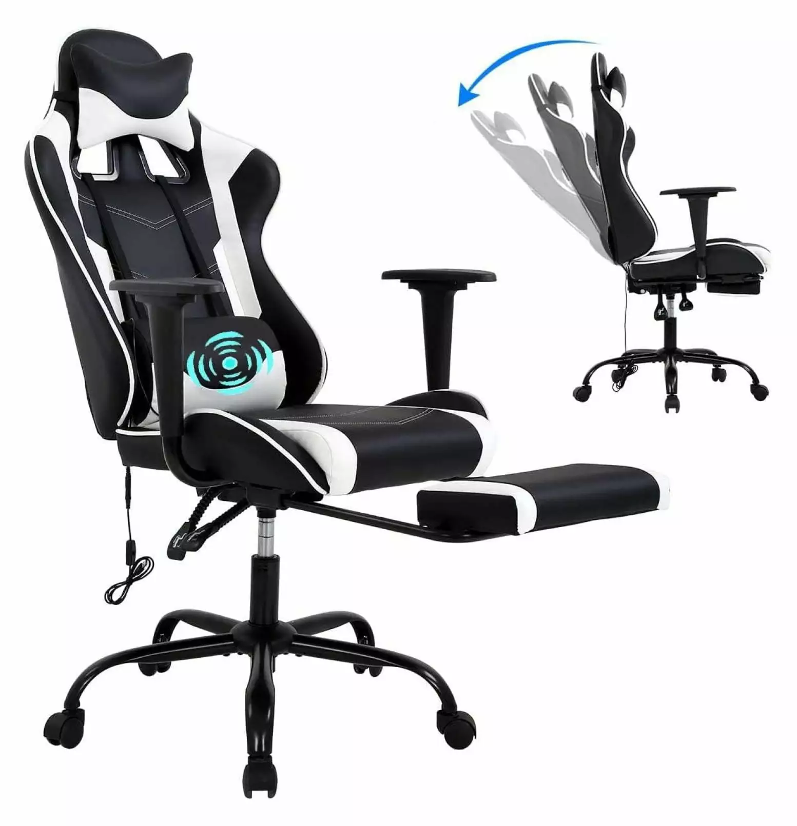 White Computer Swivel Gaming Chair Video Game Chair PU Leather Executive Chair High Back Lumbar Support Adjustable Armrest...