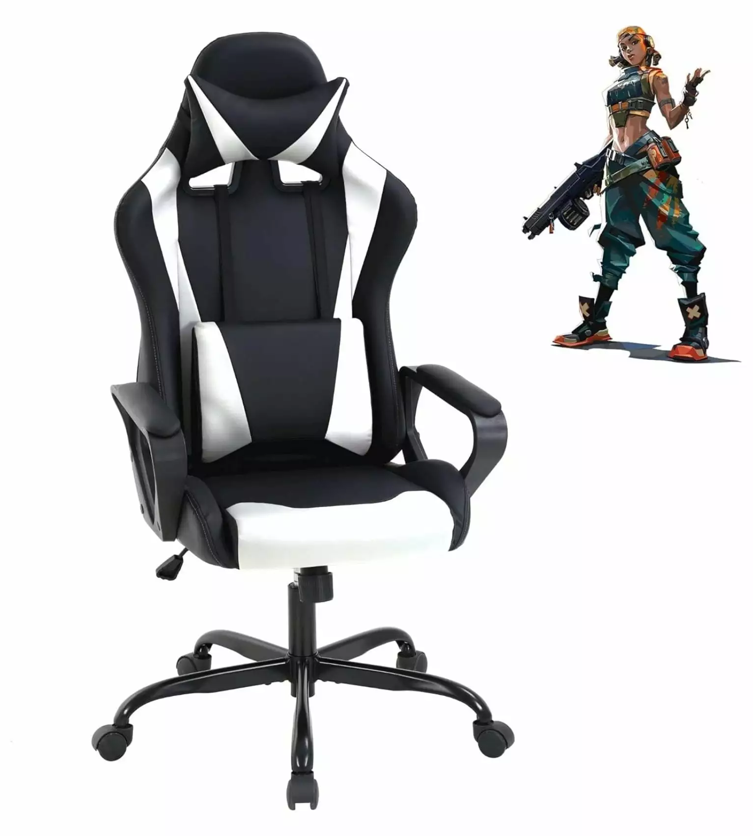 White Gaming Chair High Back Computer Chair Racing Office Chair Lumbar Support Exlonjet