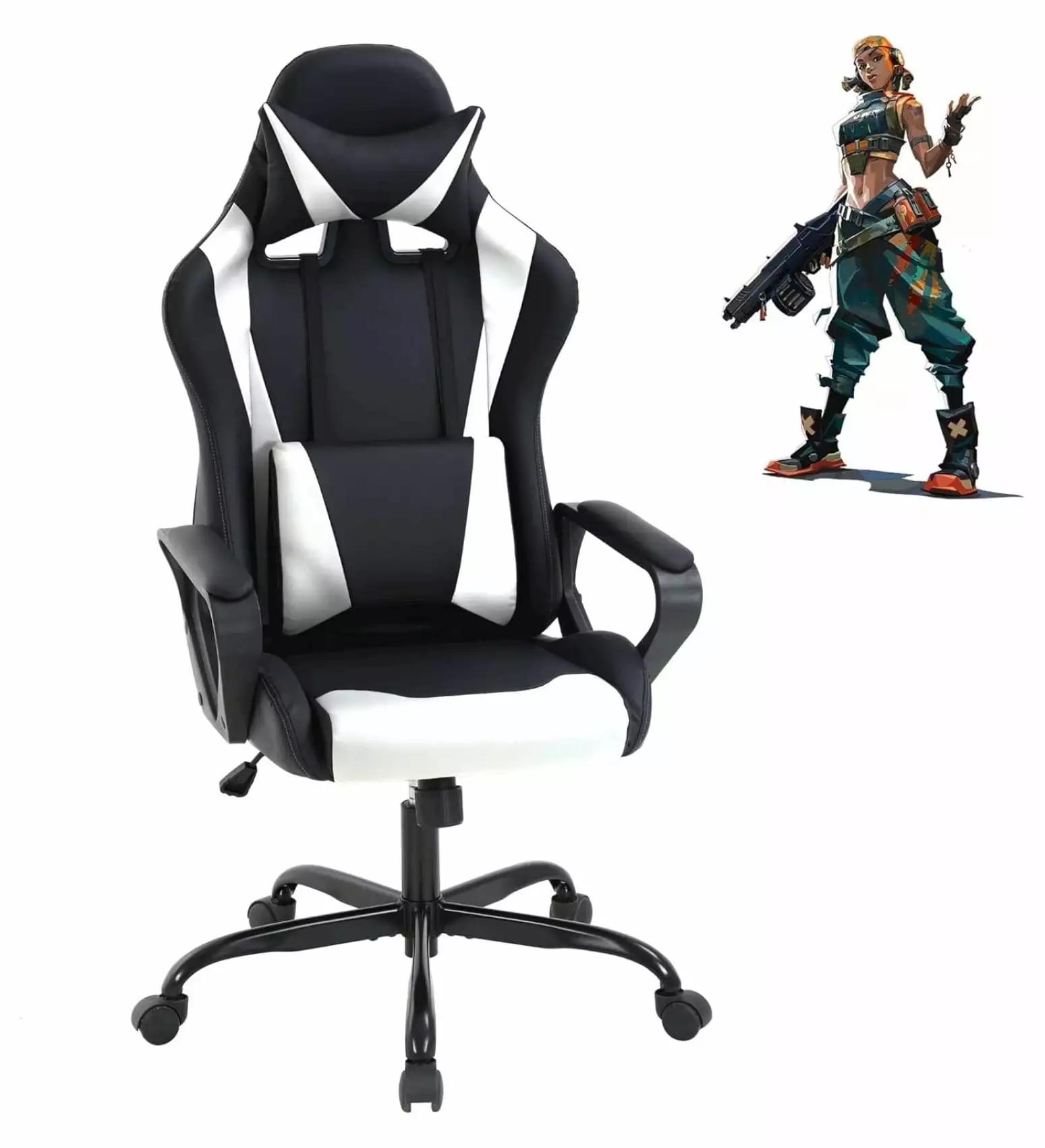 White High Back Gaming Chair Lumbar Support and PU Leather FEIZICRY