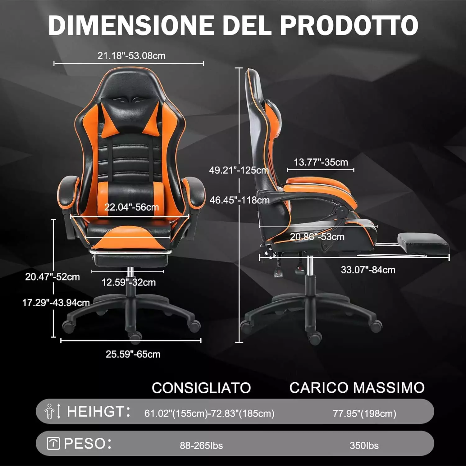 Adult Gaming Chair Ergonomic Design PU Leather Orange Footstool Waist Support Fencia