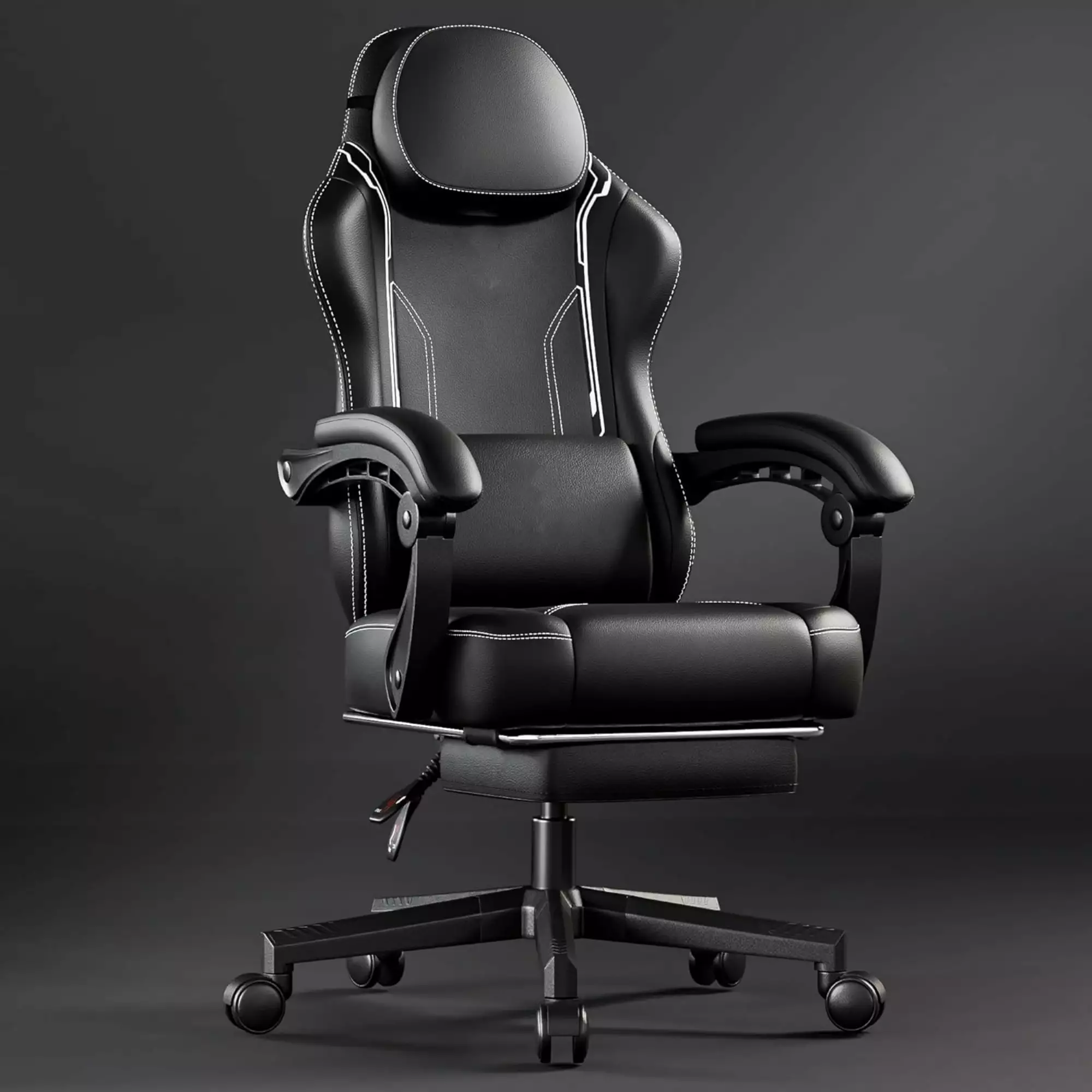 Black Gaming Chair Pocket Spring Cushion and Massage Lumbar Support - 300LBS Capacity FHWMLONG
