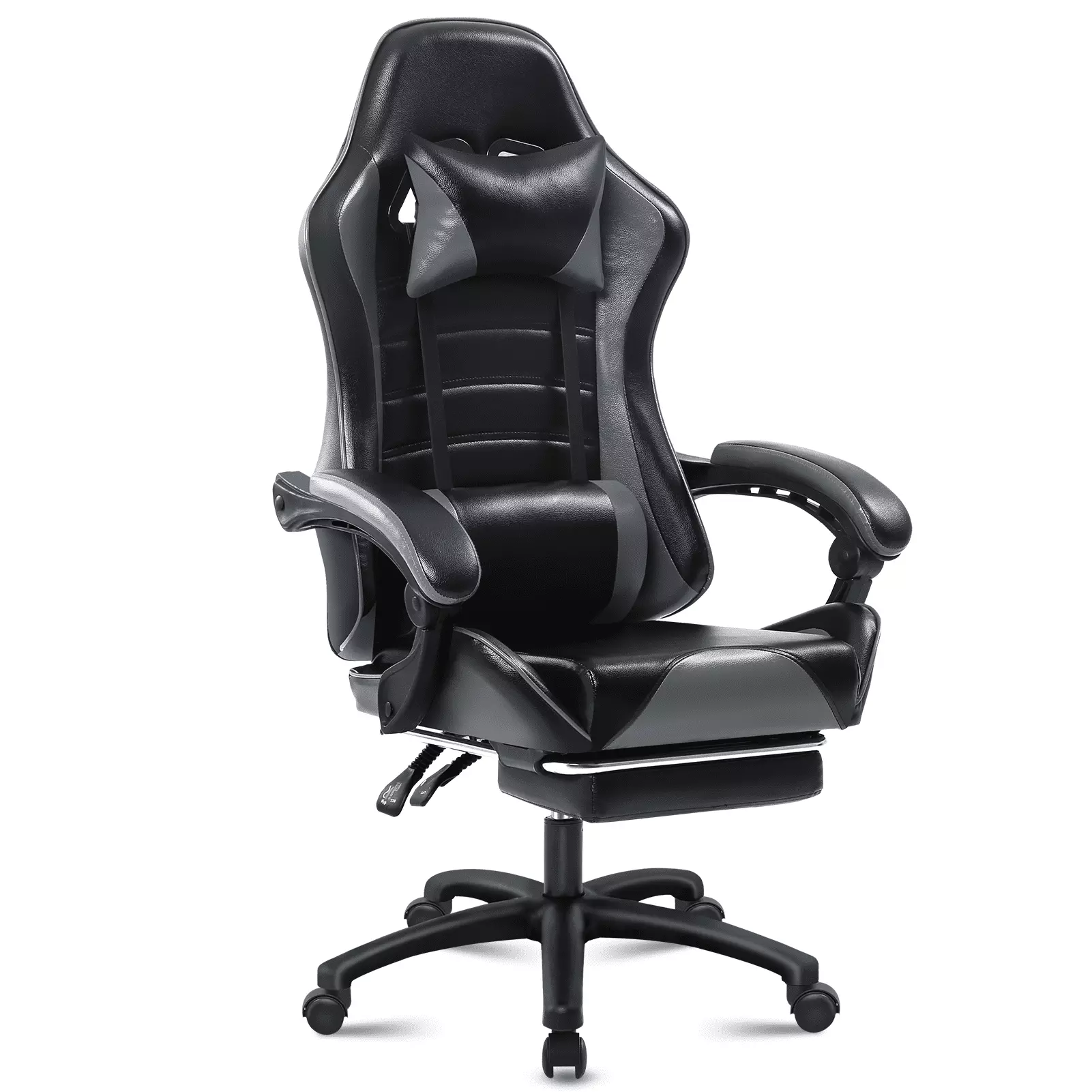 Gray Ergonomic PU Leather Gaming Chair Footstool and Waist Support Office and Gaming Finlon