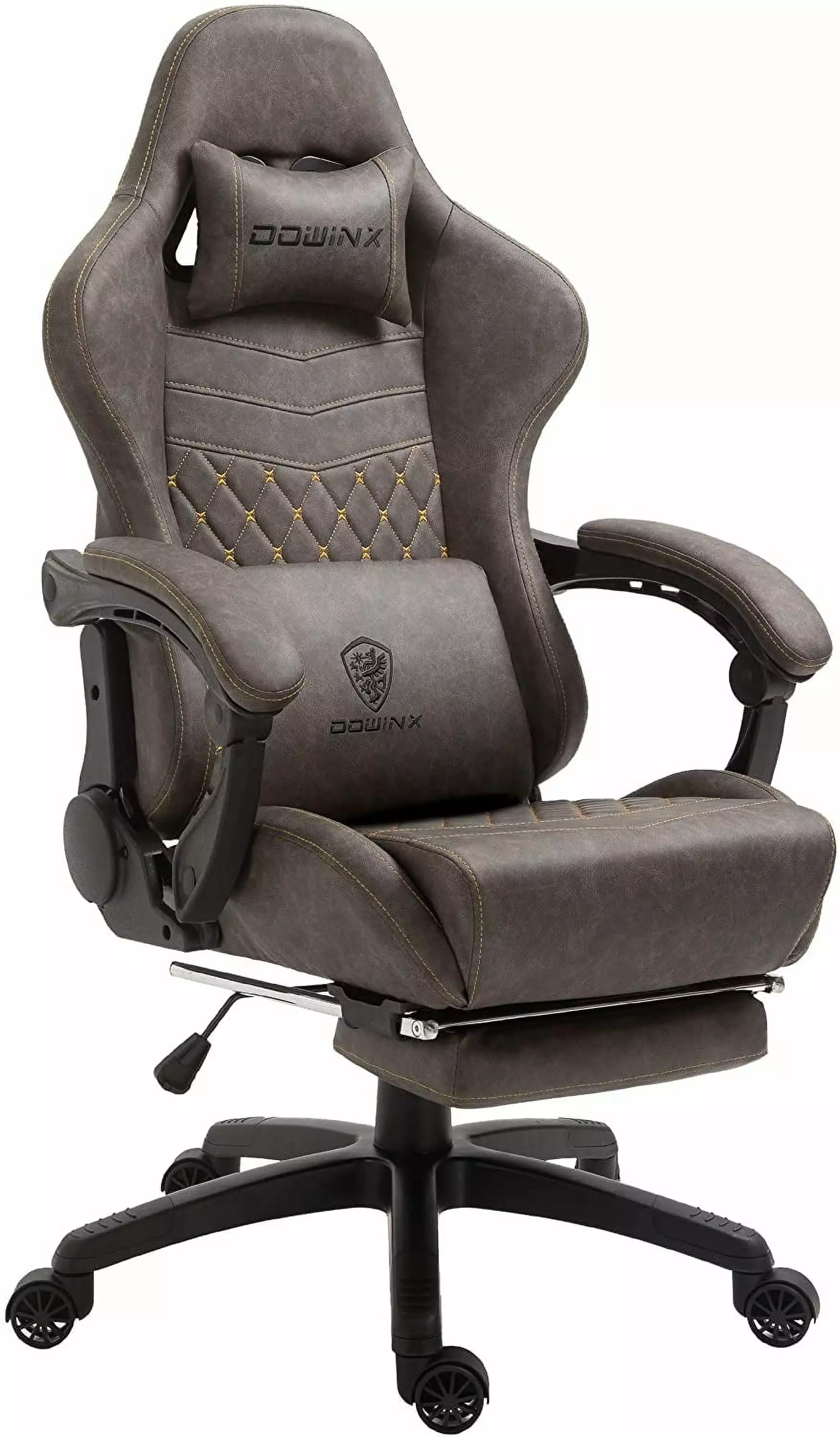 FJU Gaming Chair Massage Lumbar Support and Retractable Footrest - Brown