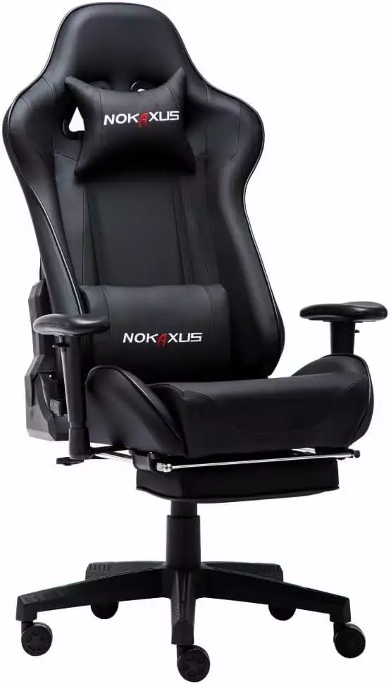 Gaming Chair Footrest and Massage Lumbar Support - Ergonomic Office Chair Retractable Footrest - PU Leather Racing Seat - ...