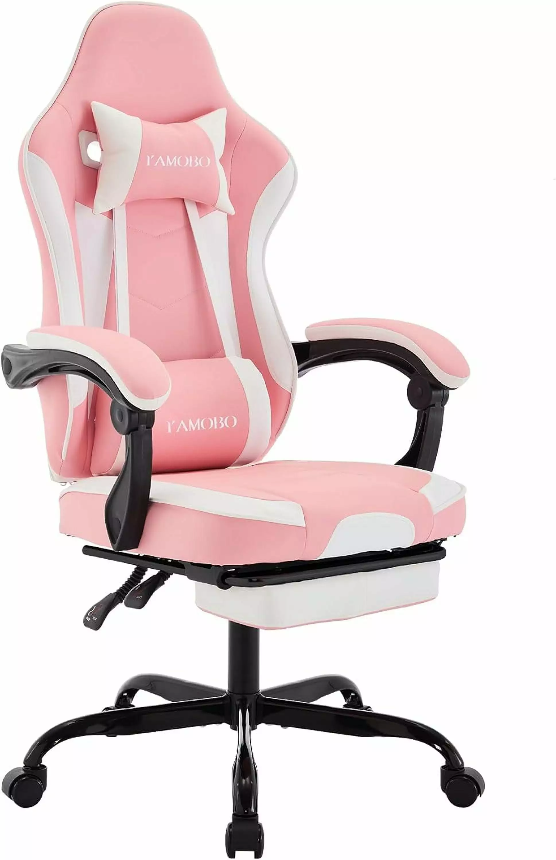 Gaming Chair Ergonomic Computer Chair Footrest Massage Lumbar Support Video Gaming Chairs Pink White FYB