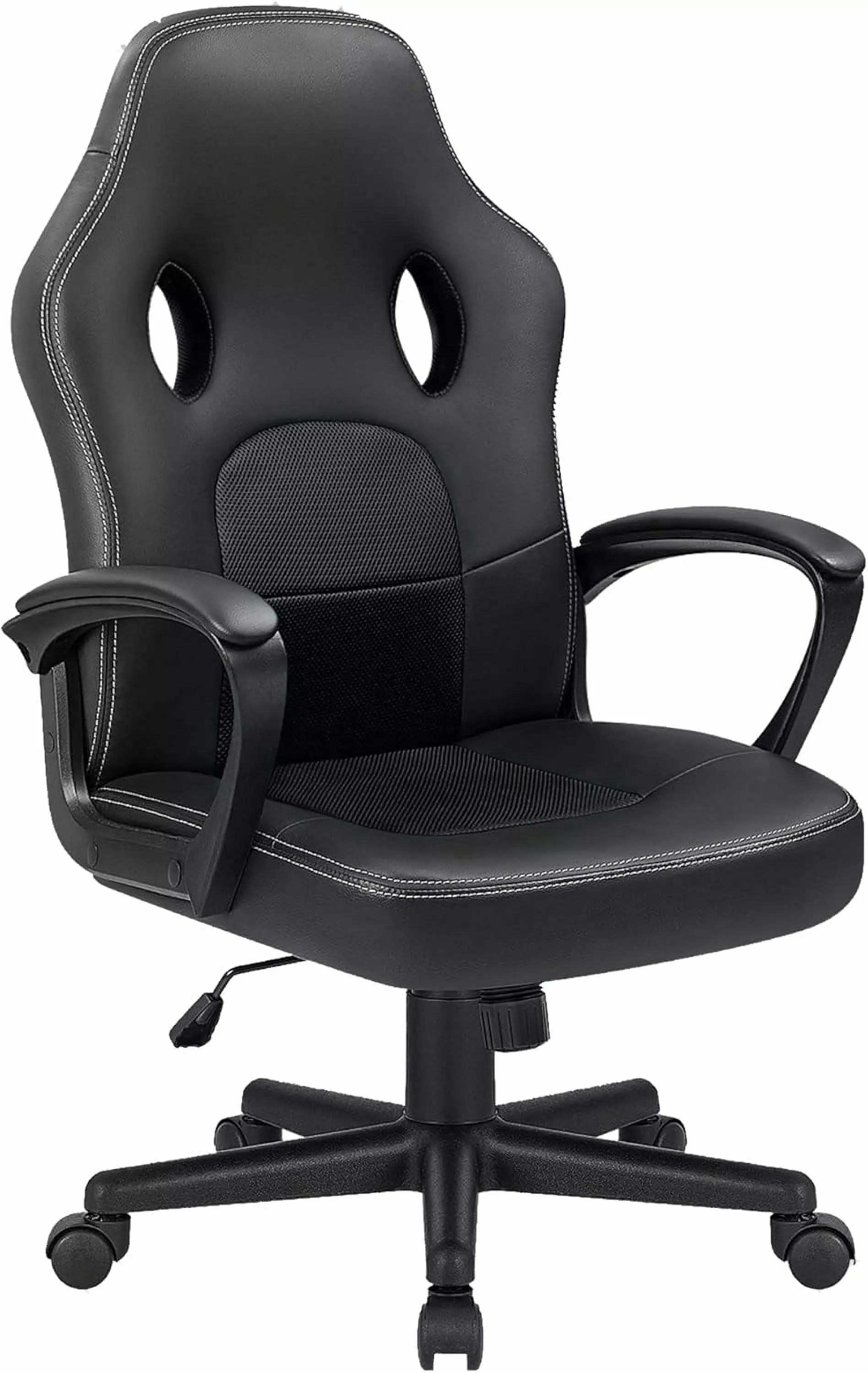 High Back PU Leather Office Chair Modern Racing Style Game Chair Ergonomic Desk Chair Lumbar Support Black FYB
