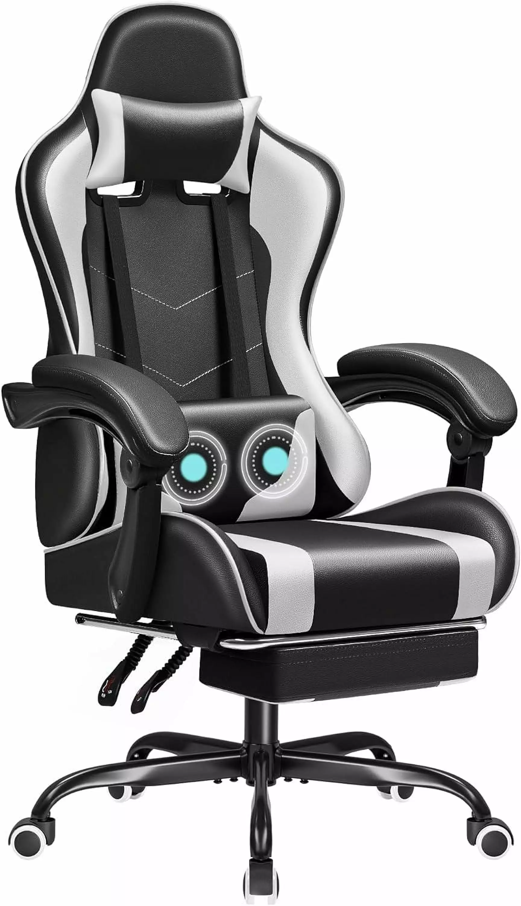 White Ergonomic Gaming Chair Footrest and 360 Swivel Seat - Adjustable Height FYB