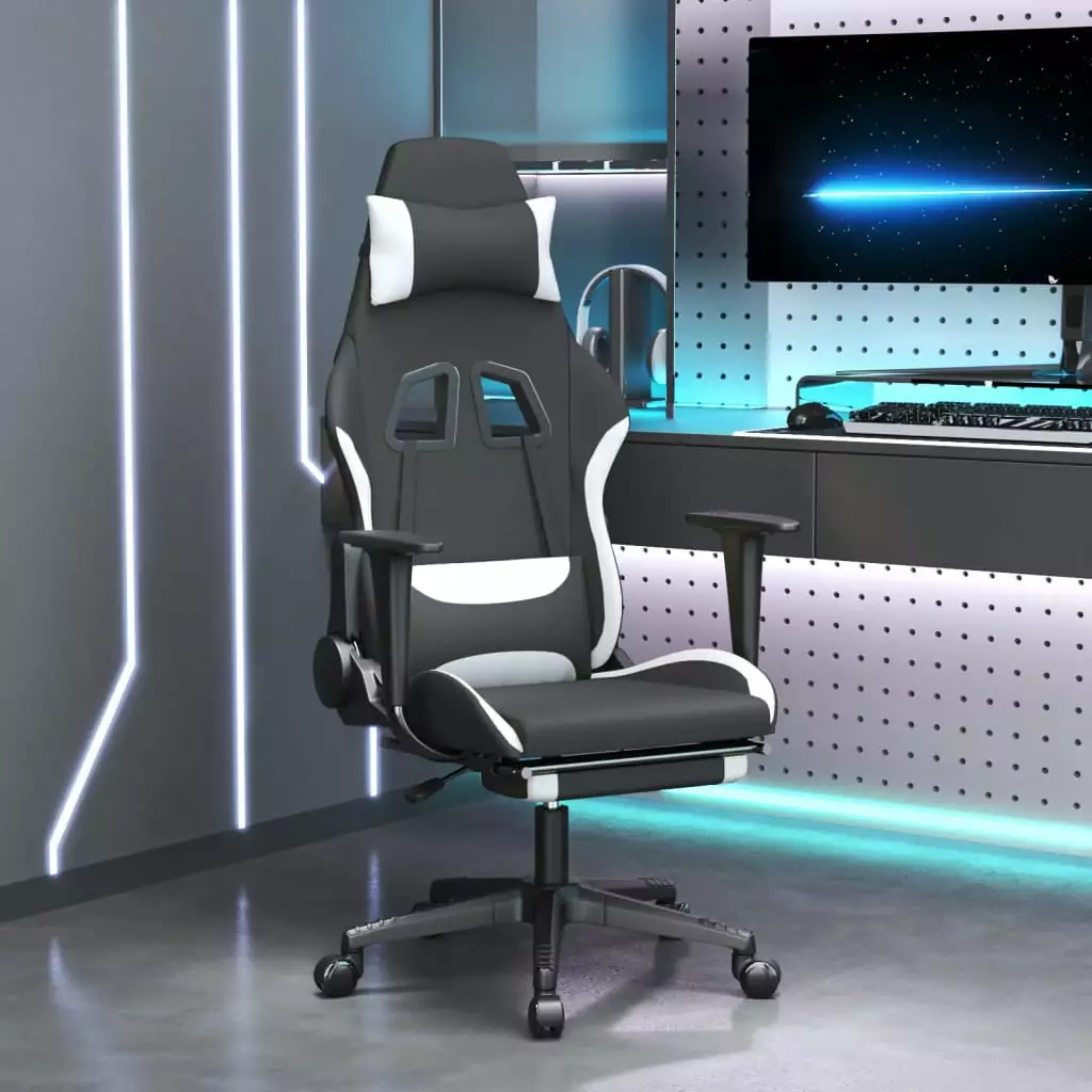 FYYDES Gaming Chair Footrest - Black and White Fabric