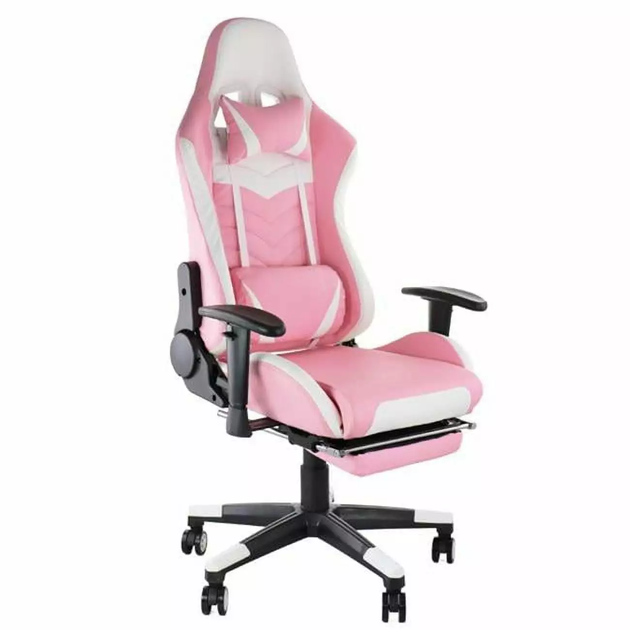 Gamefitz High Back Swivel Gaming Chair Lumbar Support Pink and White Comfortable Gaming