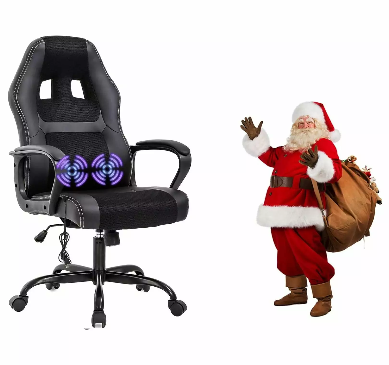 Black PC Gaming Chair Massage Lumbar Support Swivel Task Chair Adult Teen Kids Generic