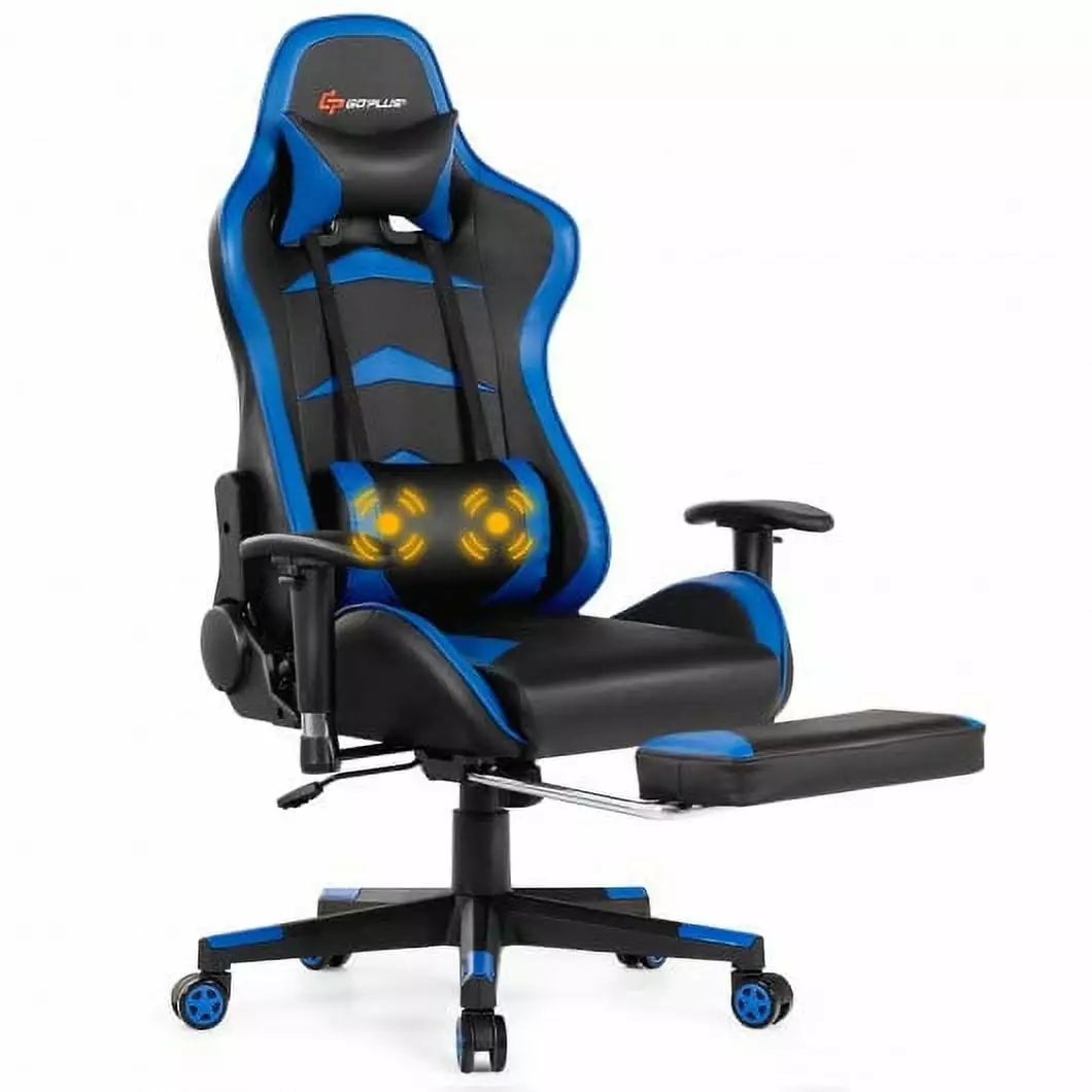 Gaming Chair Massage and Footrest Blue Generic