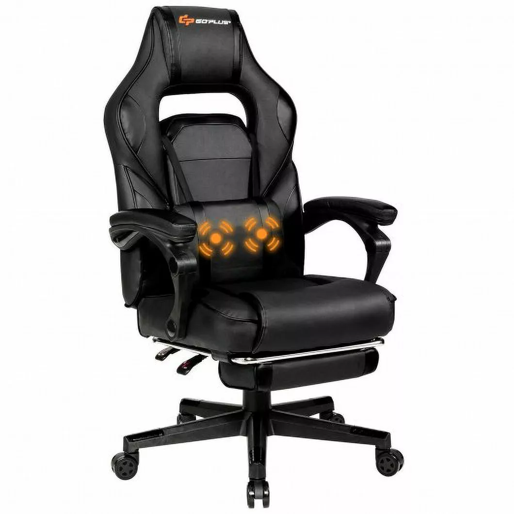 Massage Gaming Chair Footrest and Lumbar Support Black Generic