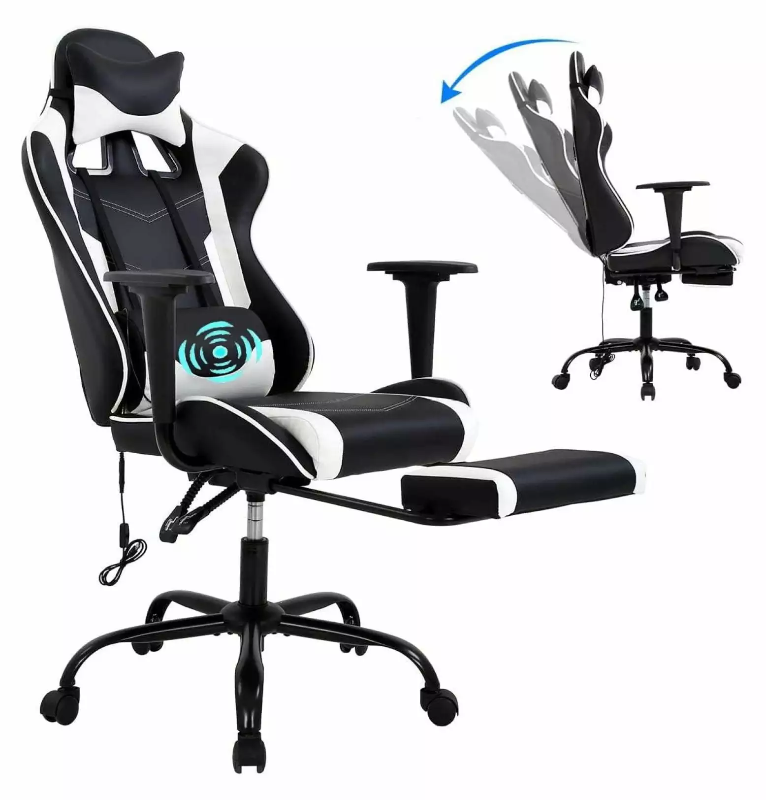 White Computer Swivel Gaming Chair - PU Leather Executive Chair Lumbar Support and Adjustable Armrest Gexandy