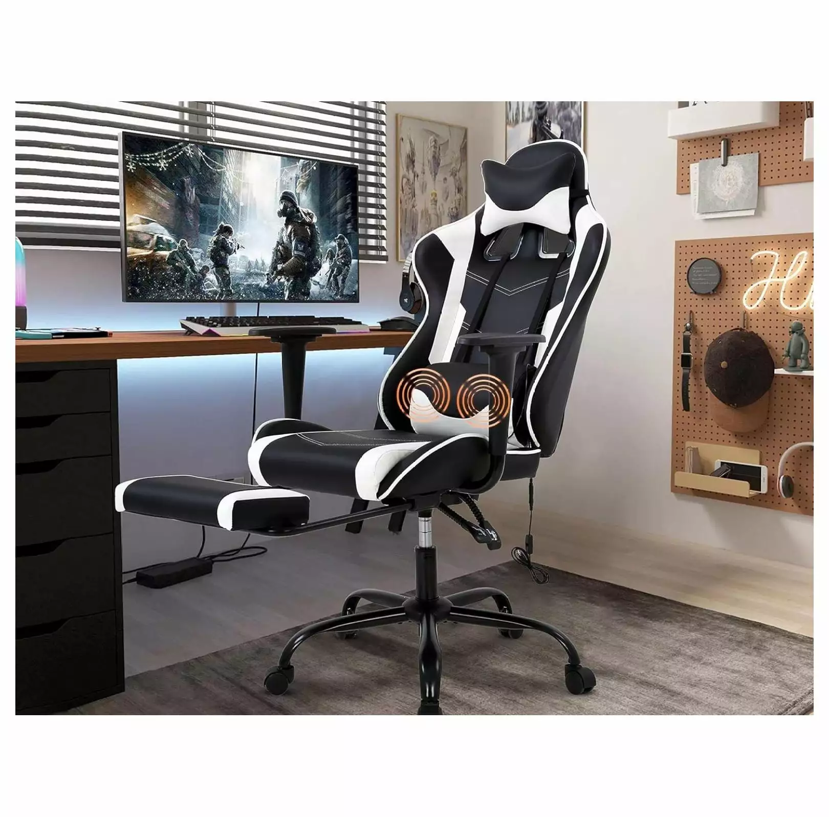 Adjustable Gaming Chair Headrest Footrest Massage Lumbar Support High Back Ergonomic PC Chair han chong