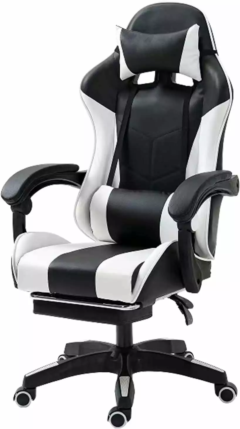 Gaming Chair Computer Racing Chair Footrest and Lumbar Support Ergonomic High Back Office Headrest Executive Swivel Rollin...