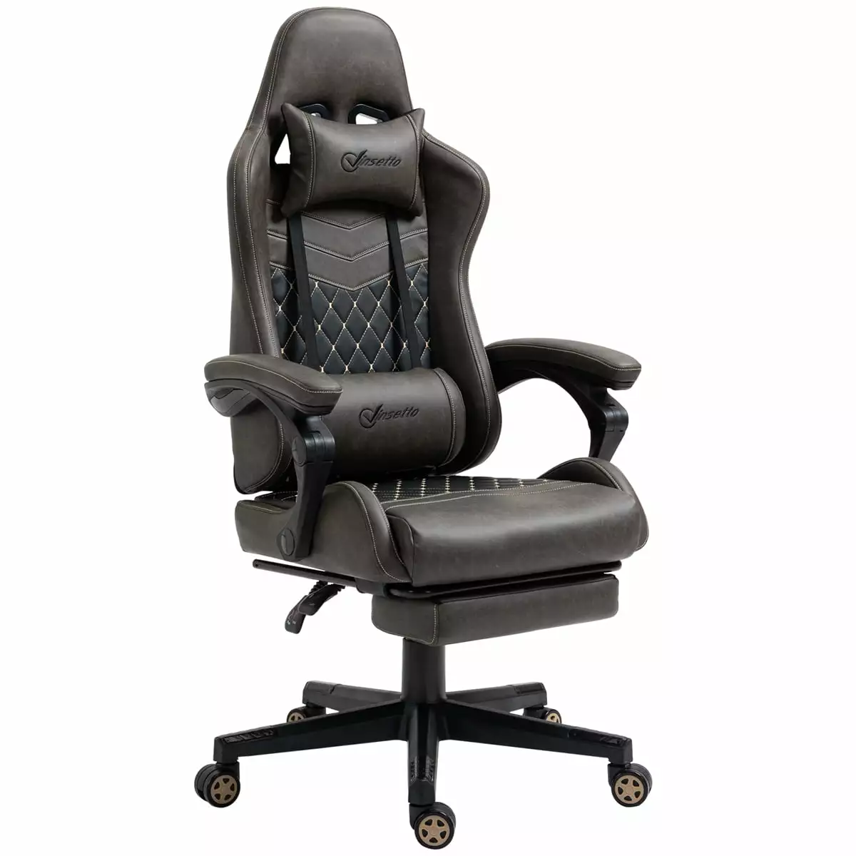 Ergonomic Office Racing Gaming Chair Footrest and Lumbar Support Brown HOMIQUEEN