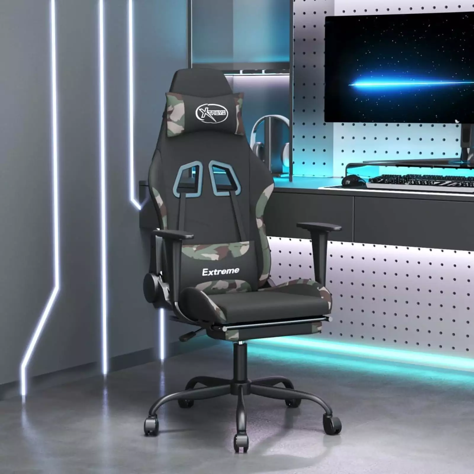 Irfora Gaming Chair Footrest Black and Camouflage Fabric