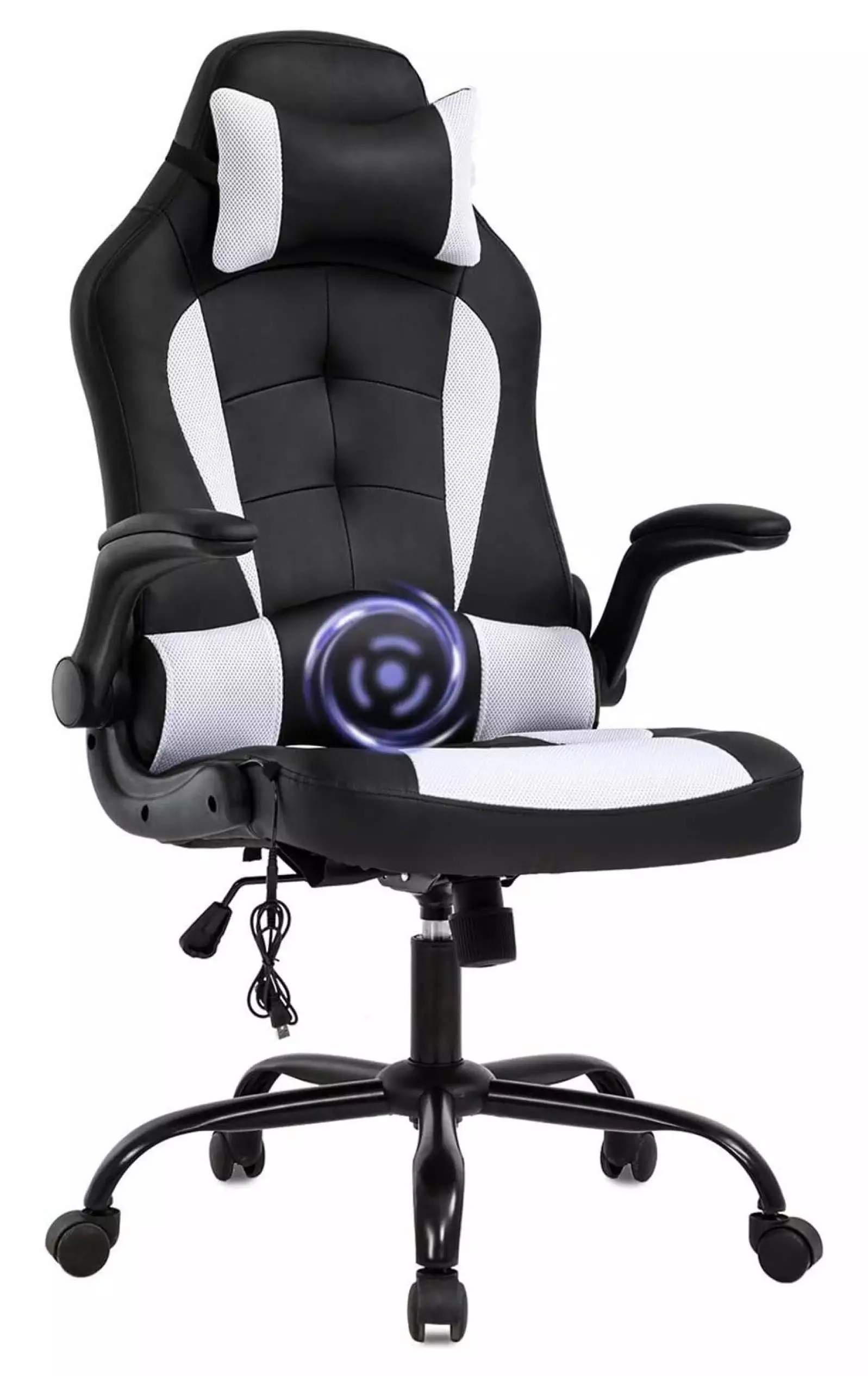 White Ergonomic PC Gaming Chair Massage Lumbar Support and Adjustable Headrest JaLuayh