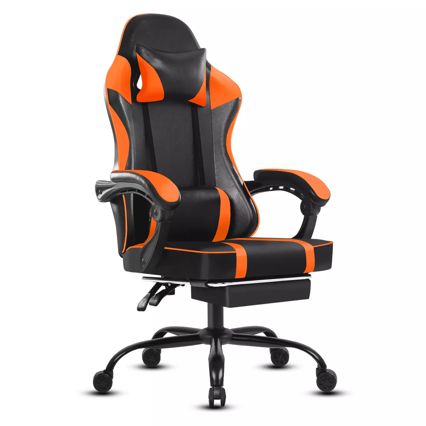 Ergonomic Adjustable Height Computer Chair Reclining Swivel Gamer Chair Wheels Footrest Headrest Lumbar Orange JAMPOOCA