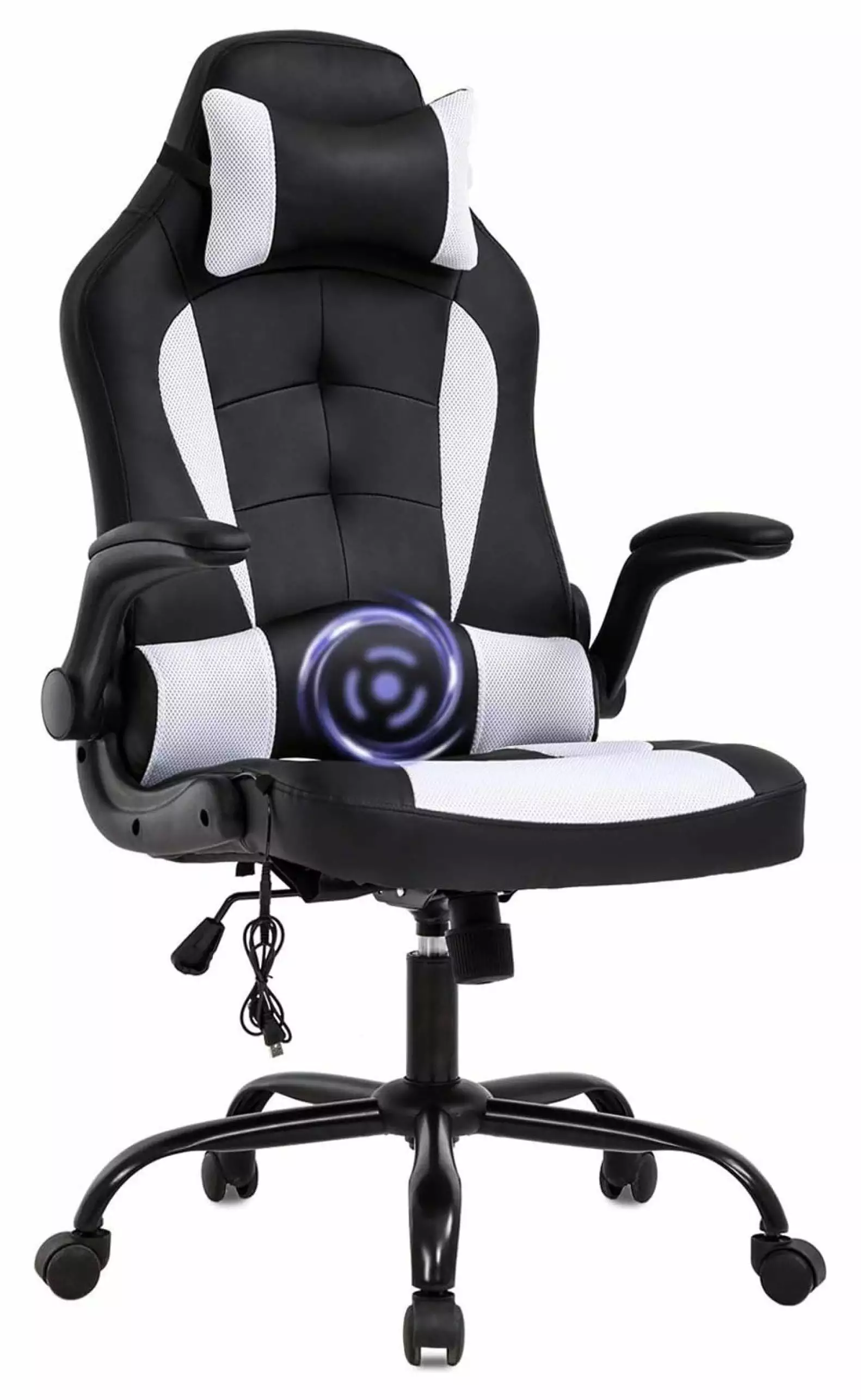 White Ergonomic PC Gaming Chair Massage Lumbar Support and Adjustable Headrest Jiowenm