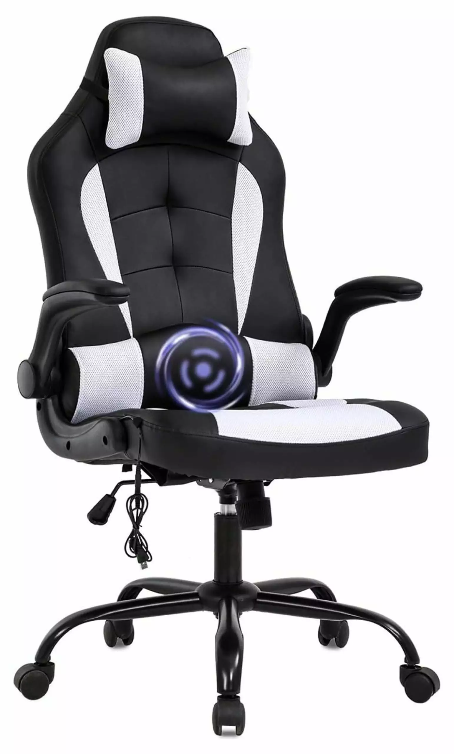 White Ergonomic PC Gaming Chair Massage Function Adjustable Racing Office Chair KITYDALK