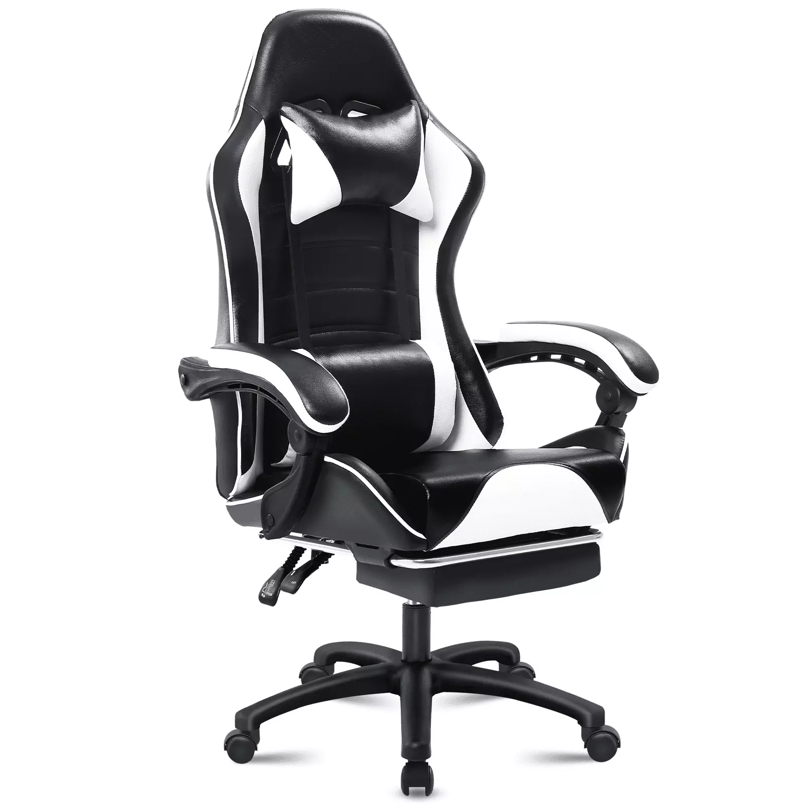 Adult Electronic Gaming Chair Ergonomically Designed PU Leather Lounge Chair Footstool Waist Support White latulipo