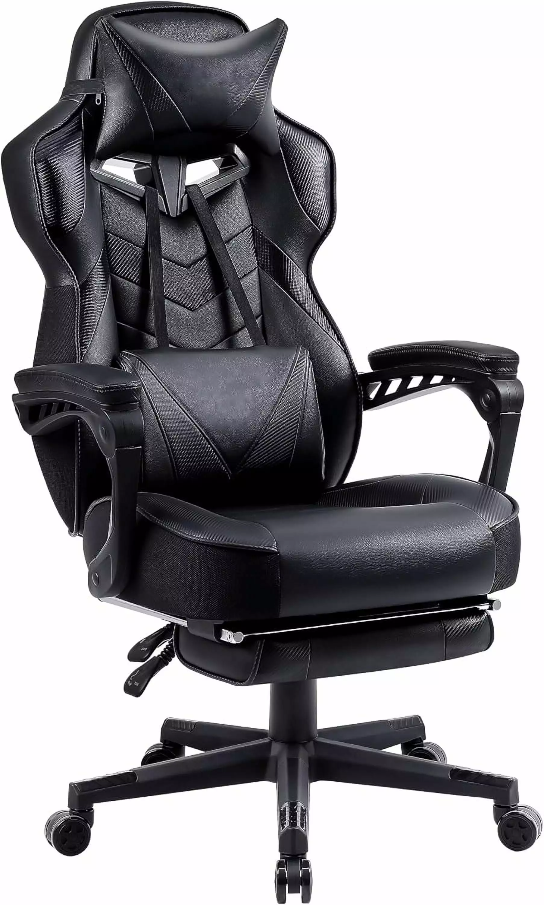 Big and Tall Gaming Chair Footrest Ergonomic Massage Computer Chair High Back Reclining Black LHY