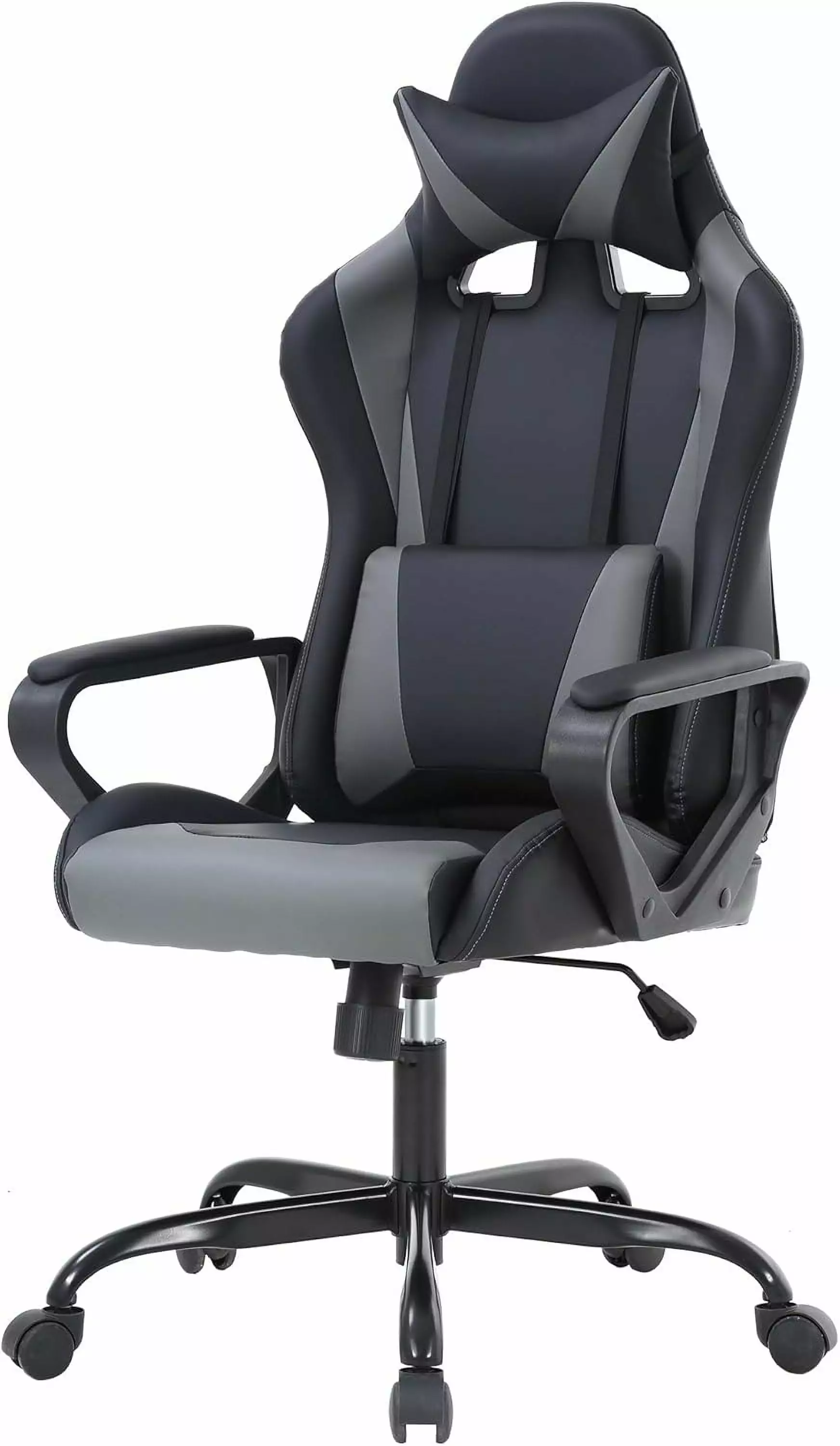 Ergonomic Racing Desk Chair Gaming Chair Armrests 360 Swivel Lumbar Support Headrest Back Pain Grey LHY