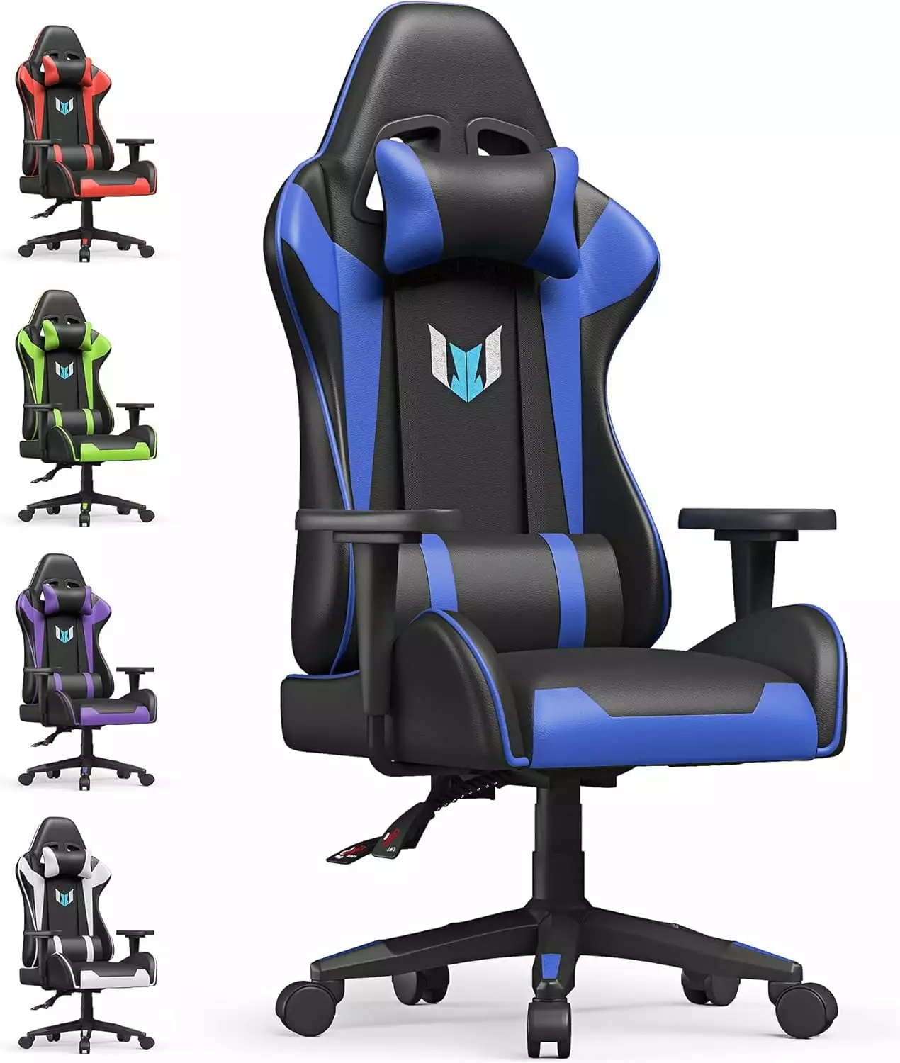 Gaming Chair Blue Ergonomic Racing Computer Chair Adjustable Reclining Swivel Video Game Chair Headrest and Lumbar Support...