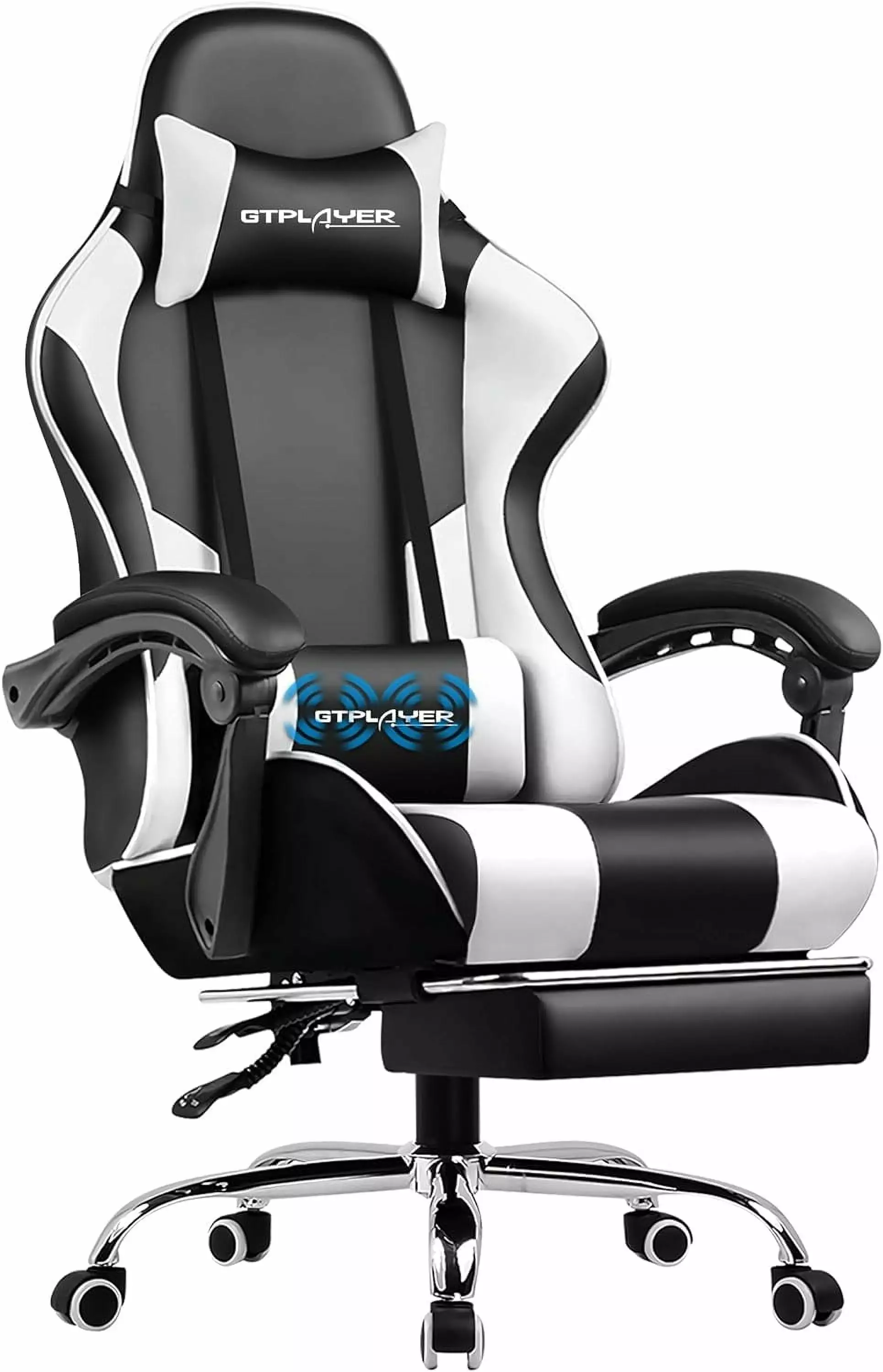 Gaming Chair Computer Chair Footrest Lumbar Support Height Adjustable 360 Swivel Seat Headrest Office or Gaming White LHY