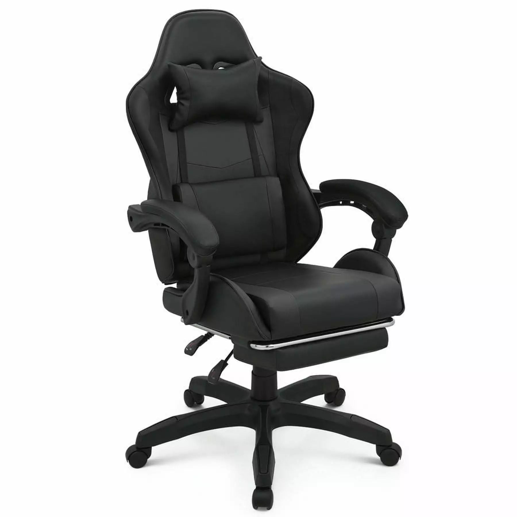 Black Gaming Racing Chair Lumbar Support and Footrest MoNiBloom