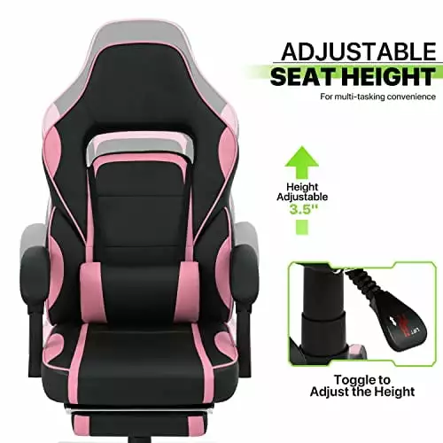 Magshion Racing Style Gaming Chair Ergonomic High Back Lumbar Support Pink Office Extendable Footrest Adjustable Reclining...