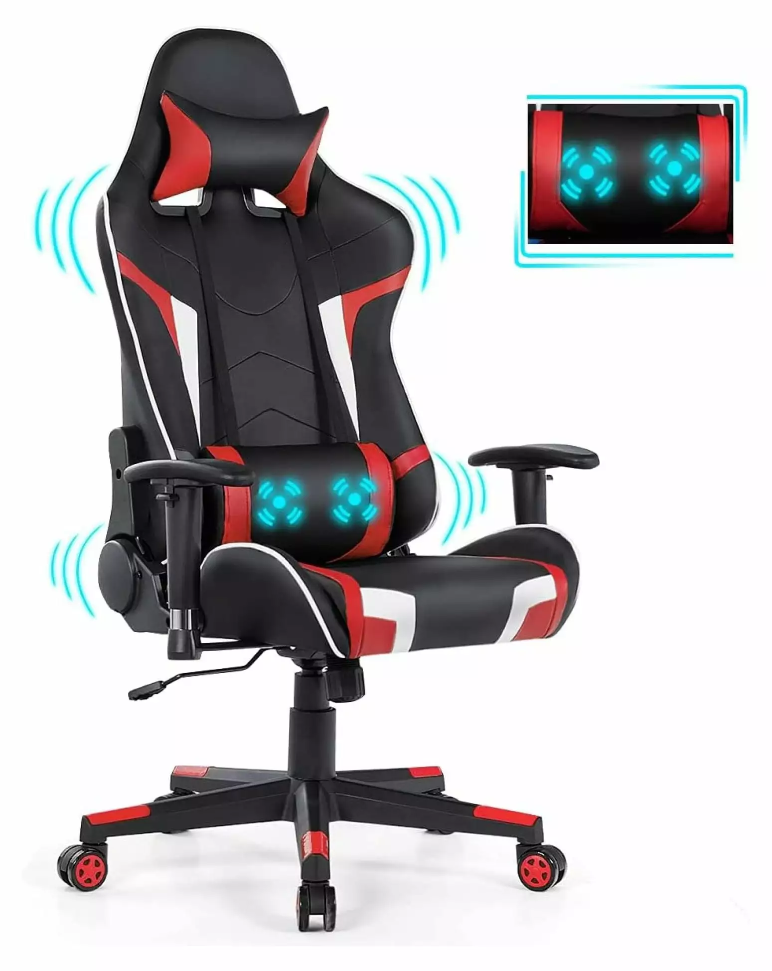 RPQZ Massage Gaming Chair Racing Computer Swivel Chair Headrest Lumbar Support Red