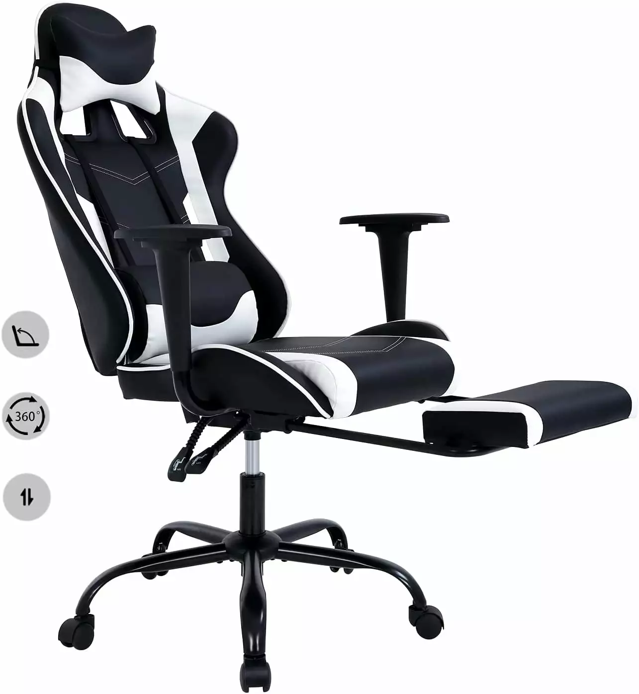 White Gaming Chair Footrest and Lumbar Support - Ergonomic Office Desk Chair Gamers SAILE