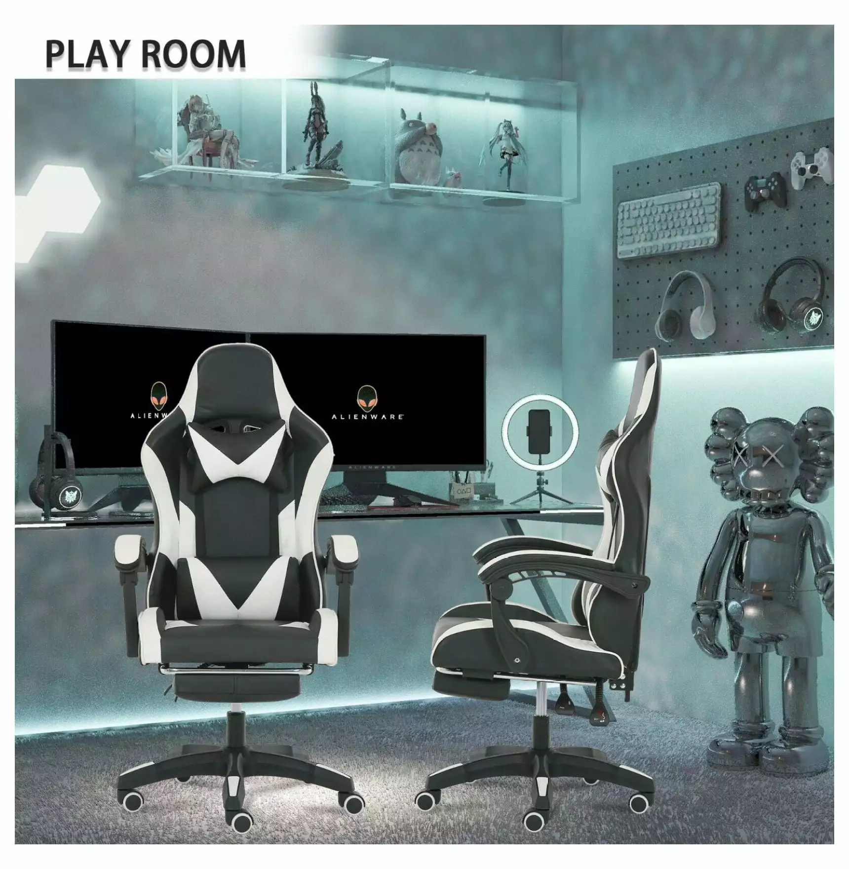 Gaming Chair Swivel Computer Racing Ergonomic Office Chair Footrest saney