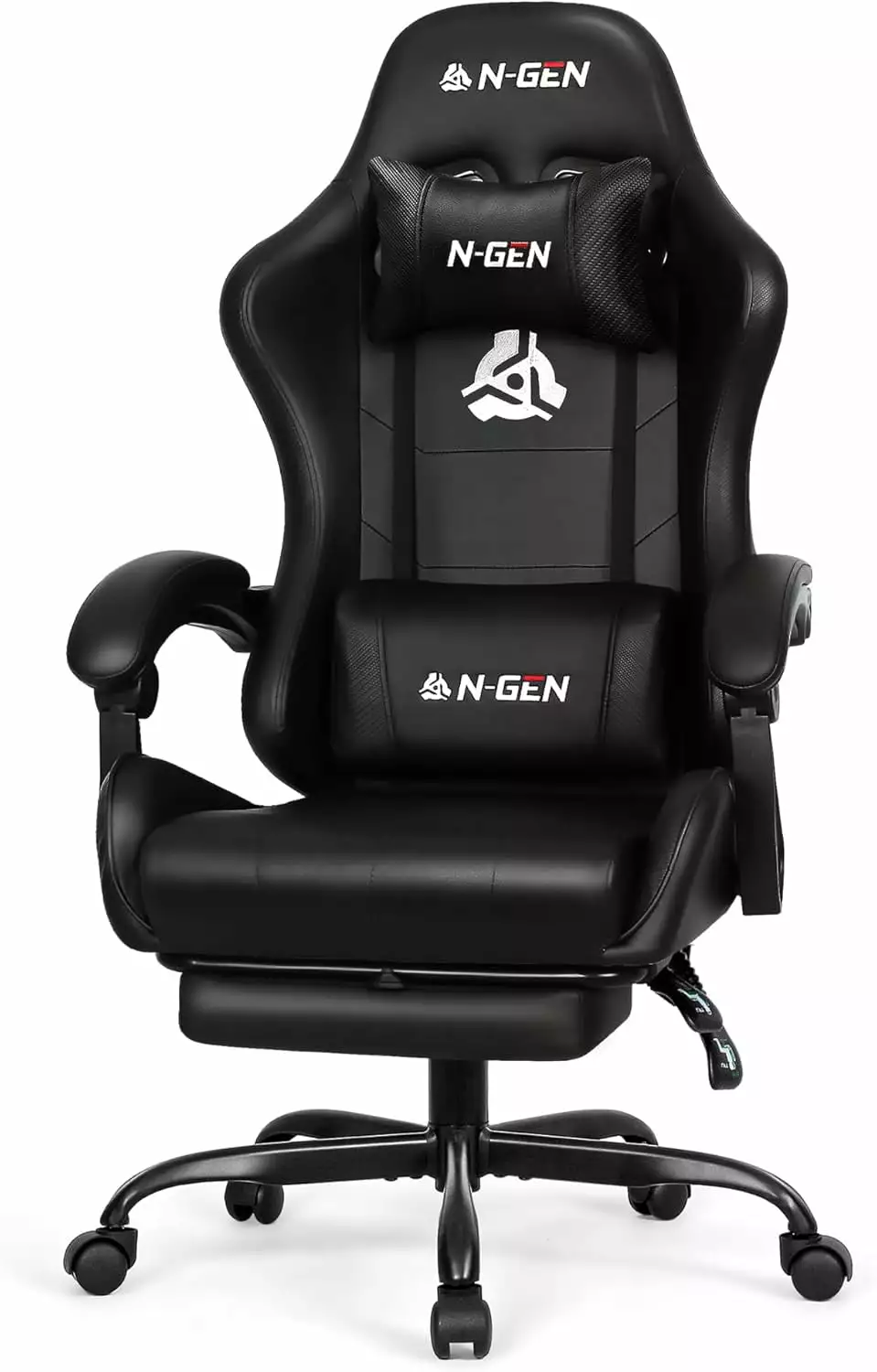 High Back Gaming Chair Footrest Ergonomic Lumbar Support PU Leather Black shinyswan