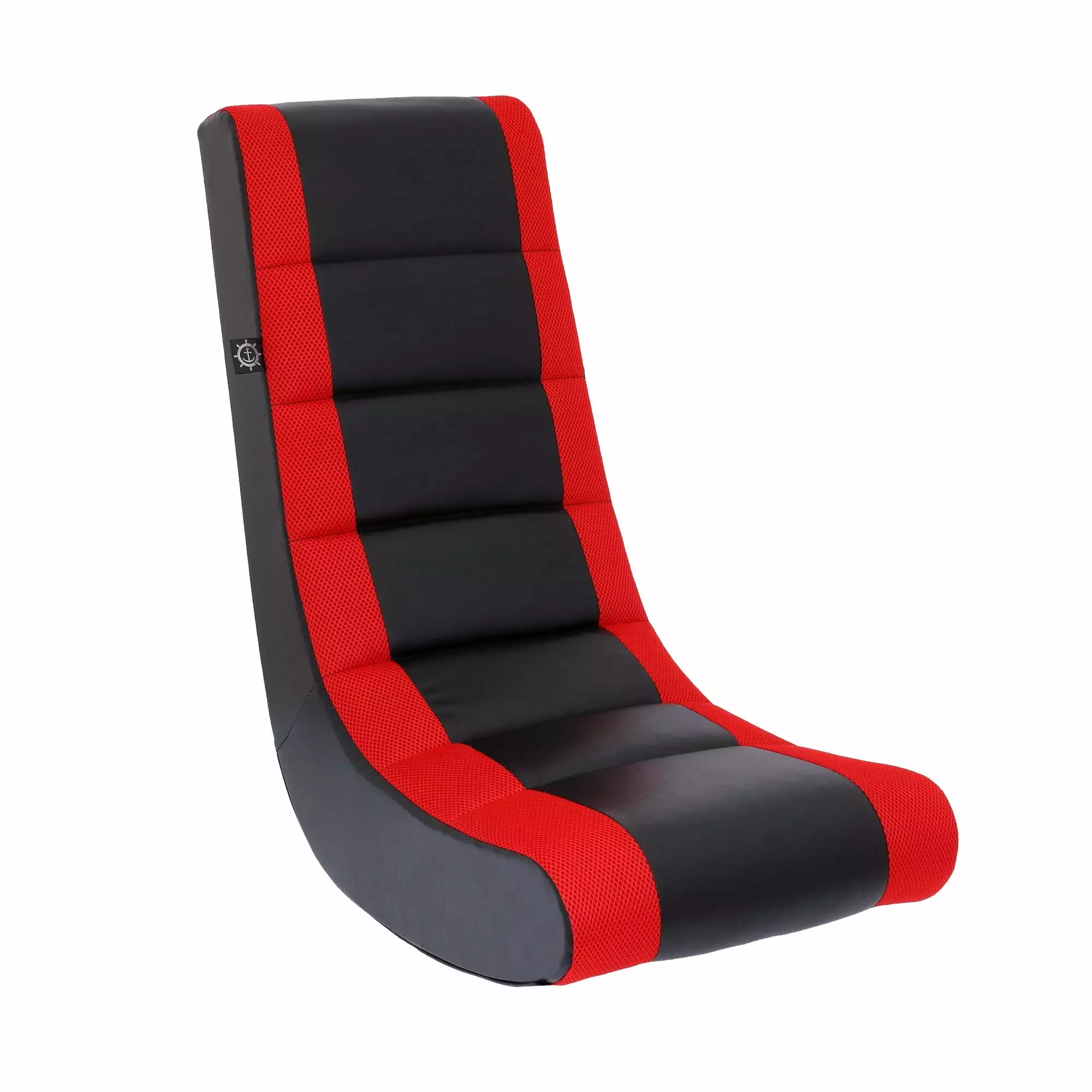 Crew Furniture Timeless Video Rocker Floor Gaming Chair - Black/Red PU Faux Leather & Polyester Mesh