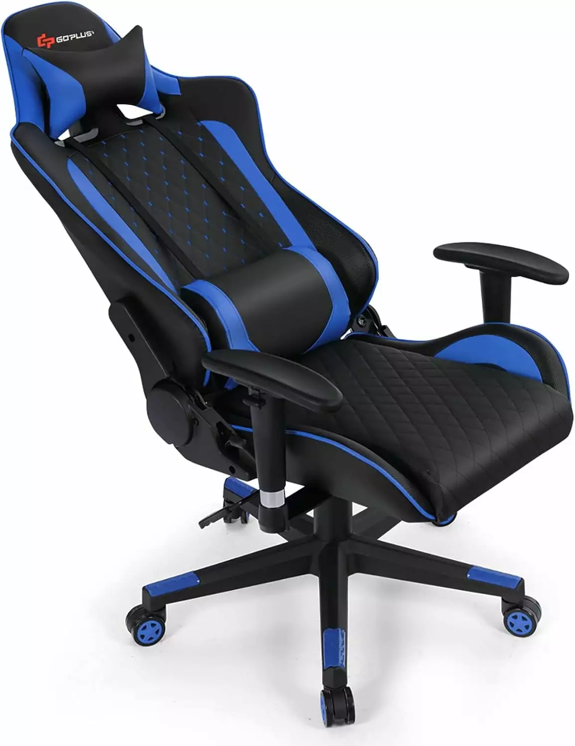 TOMEYE Gaming Chair Recliner Adjustable Armrest Massage Lumbar Pillow Wide Cushion Ergonomic Office Chair Blue