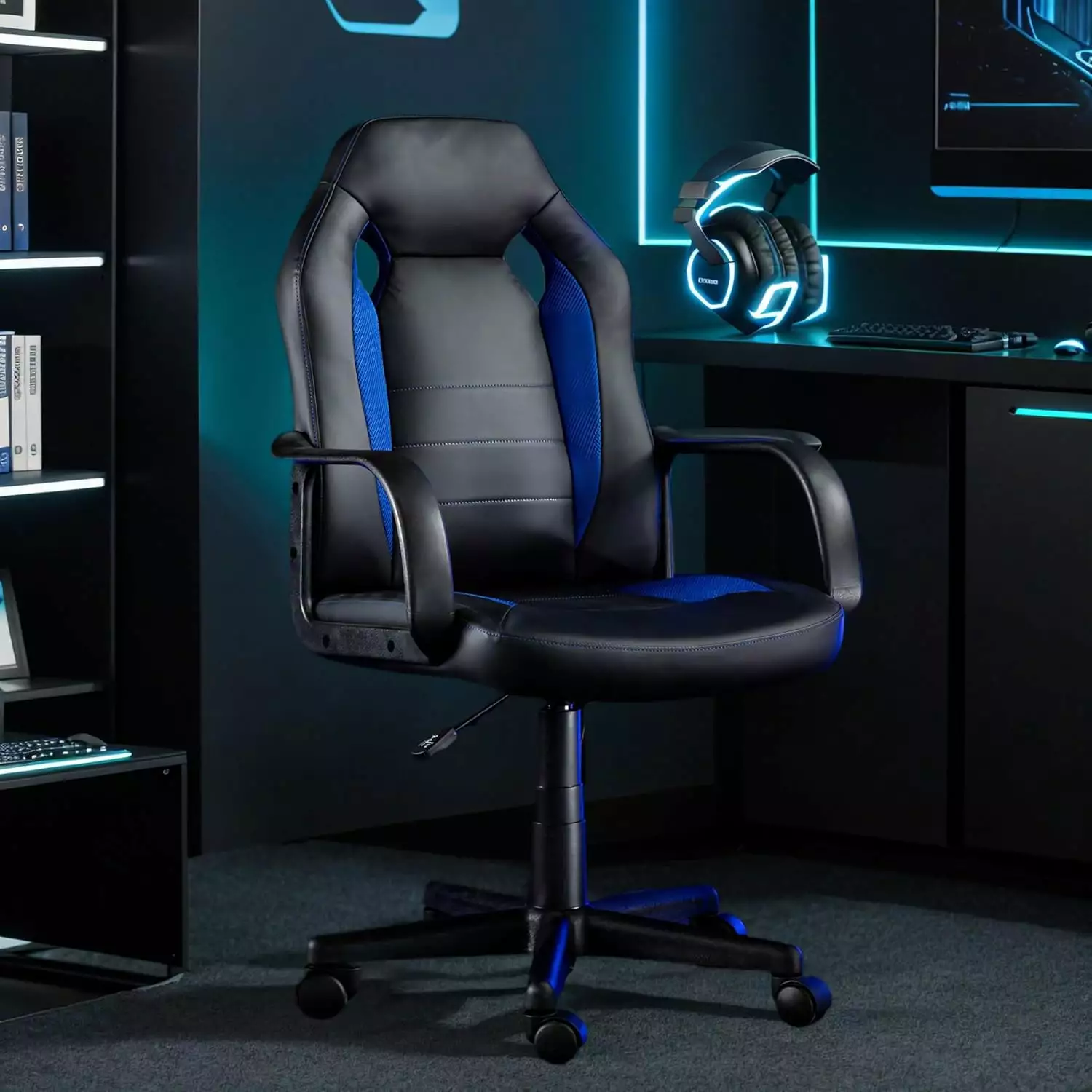 Ergonomic Computer Gaming Chair Home Office Racing Executive Video Task Desk Pu Leather Adults Teens Black Blue TRAHOO