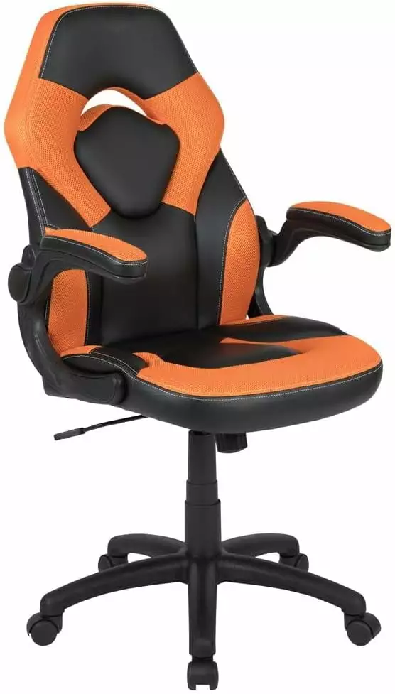 X10 High-Back Leathersoft Racing Style Gaming Chair Flip-Up Arms Ergonomic Padded Swivel Computer Chair Orange Black TRAHOO