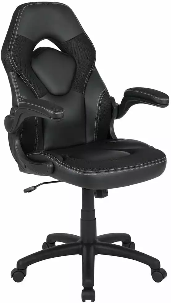 X10 High-Back Leathersoft Racing Style Gaming Chair Flip-Up Arms Ergonomic Padded Swivel Computer Chair Black TRAHOO