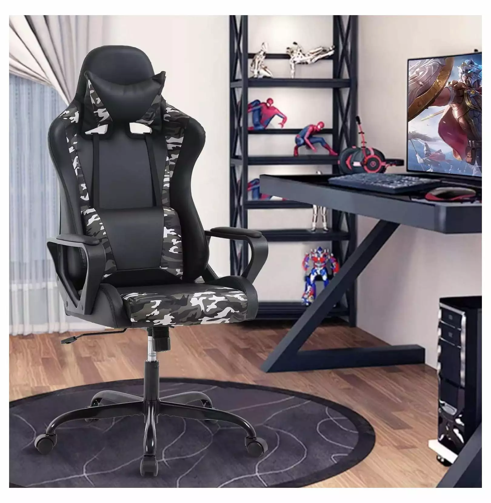Gaming Chair Ergonomic Office Chair High Back Heavy Duty Computer Video Game Chair Lumbar Support PU Leather Racing Chair ...