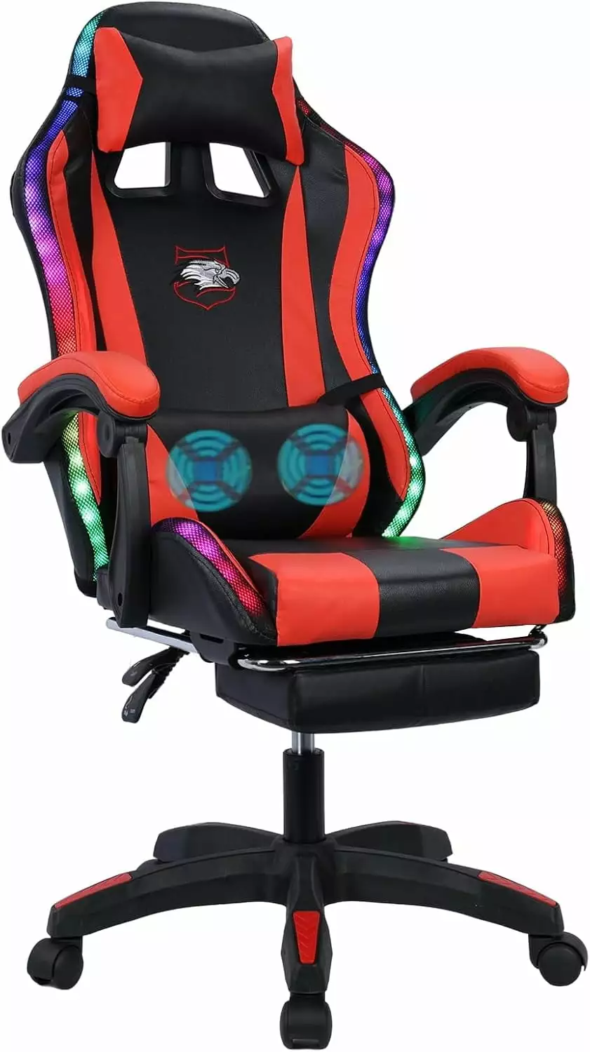 Ergonomic Gaming Chair Bluetooth Speakers LED RGB Lights Massage Lumbar Support Computer Gaming Chair 360 Degree Swivel He...