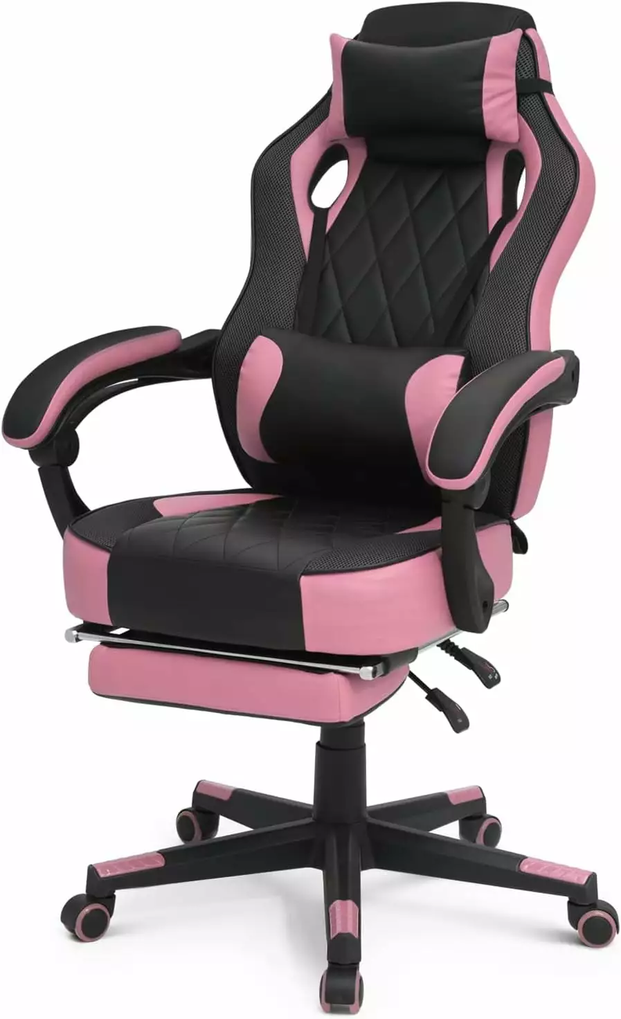 Ergonomic Gaming Chair Detachable Lumbar Support Reclining 360 Degree Swivel Racing Style Pink WRP
