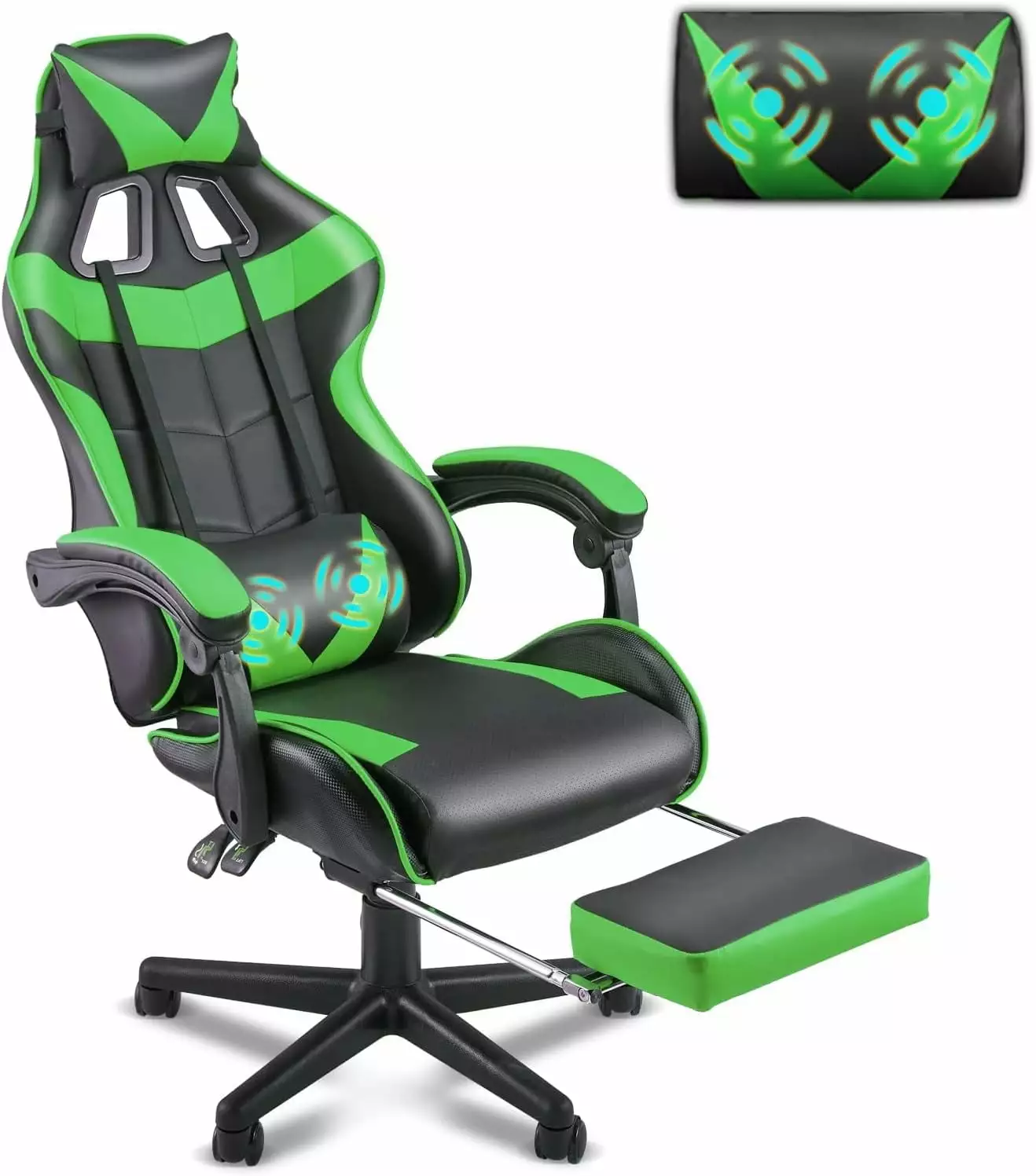 Green Gaming Chair Footrest Racing Style Ergonomic Computer Gamer Chair Adjustable Headrest and Lumbar Support Jungle Gree...