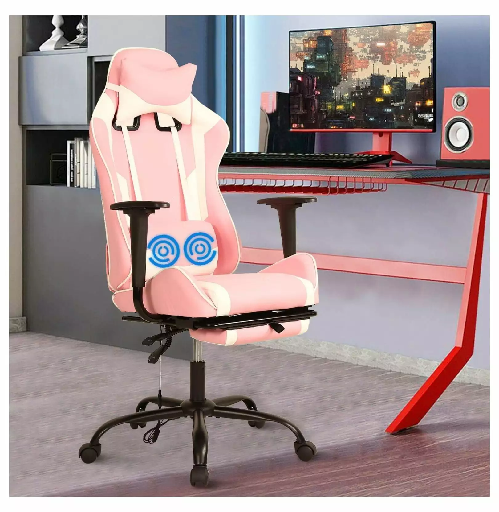 Affordable Massage Gaming Chair Lumbar Support - PU Leather Recliner Adults and Kids XylehR