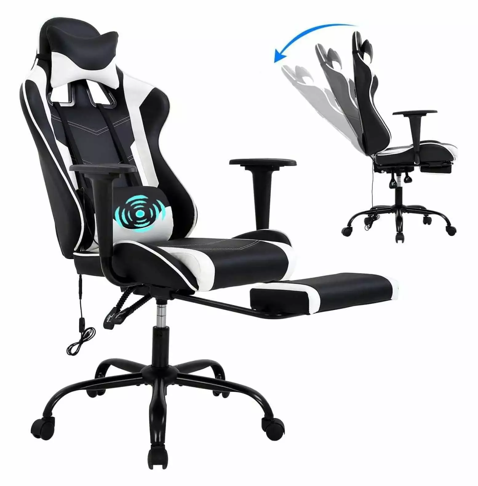 White Computer Swivel Gaming Chair Video Game Chair PU Leather Executive Chair High Back Lumbar Support Adjustable Armrest...