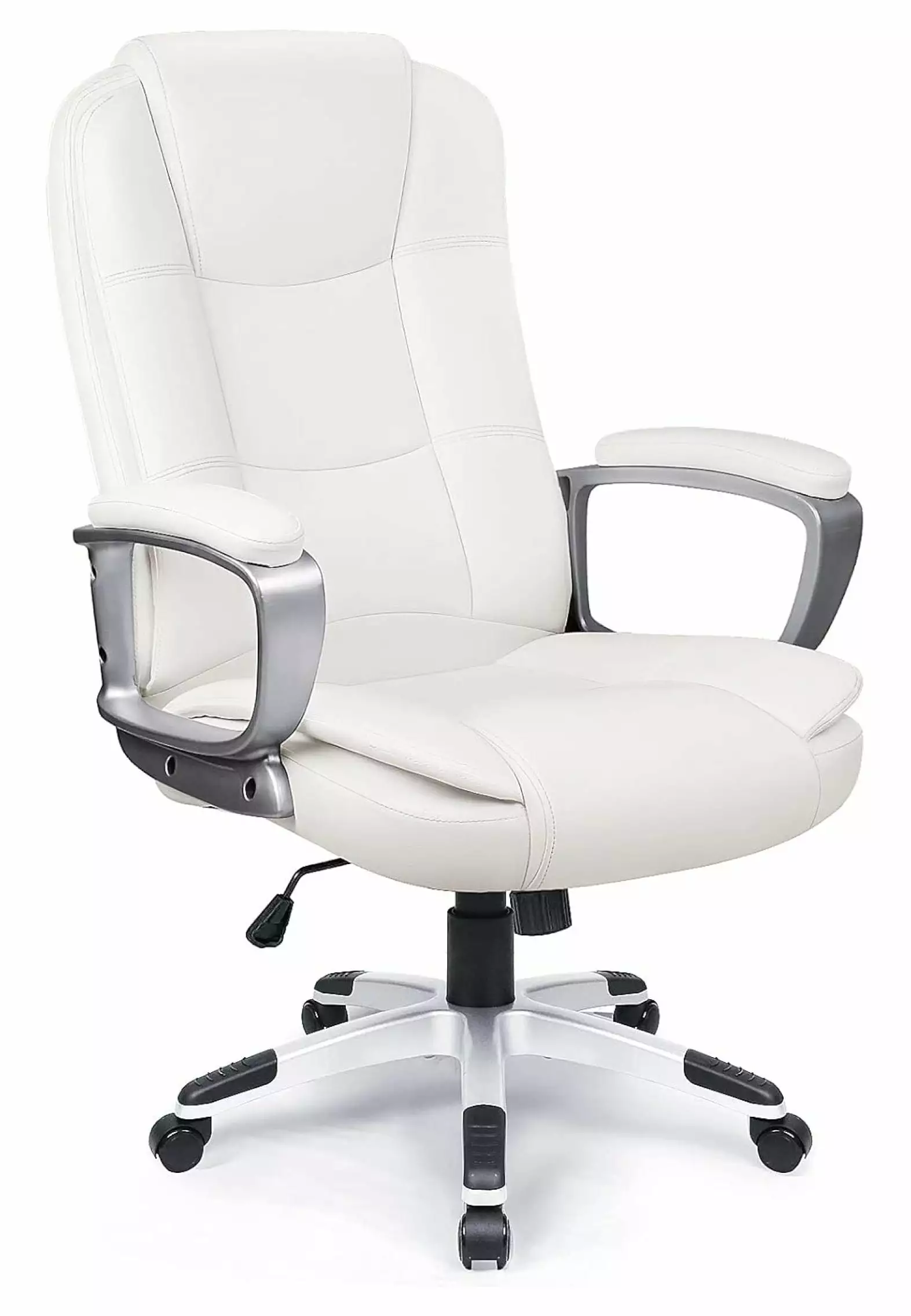 XylehR Office Chair Ergonomic High Back Gaming Chair Lumbar Support White Leather Racing Seat Adjustable Swivel Rolling Co...
