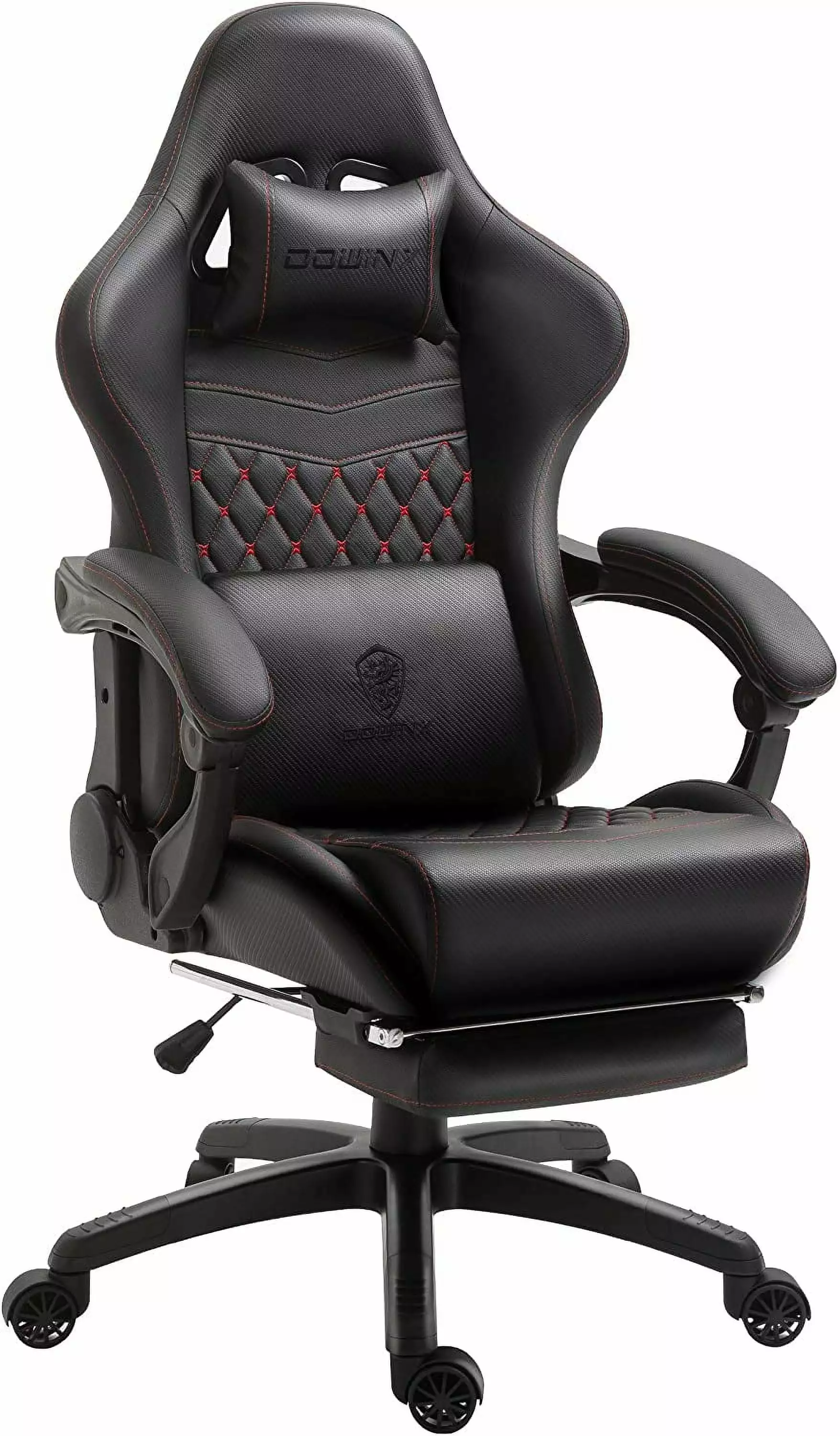 YAQININ Gaming Office PC Chair Massage Lumbar Support and Footrest - Black and Red